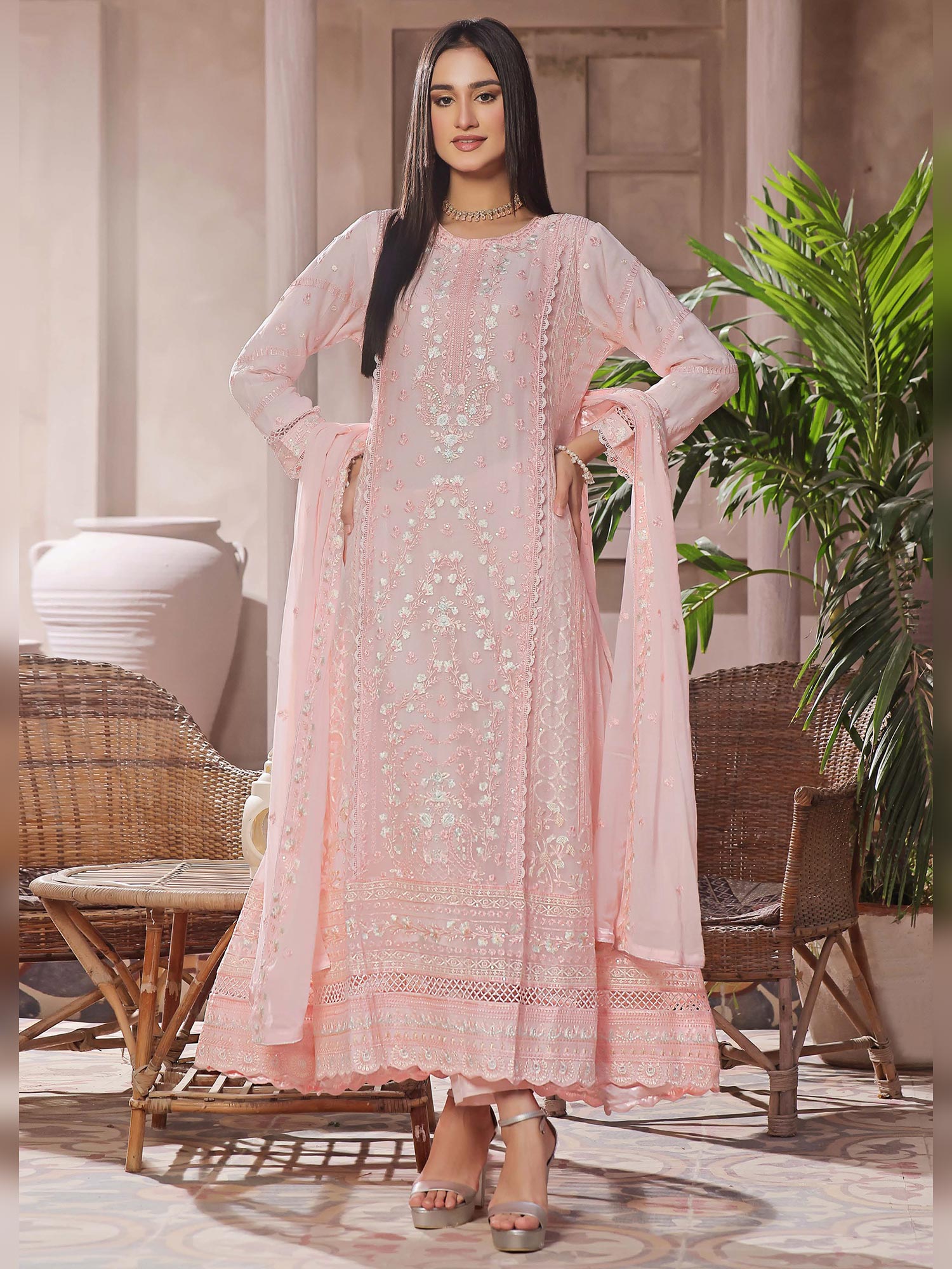 Wardah Uzair "Kanwal" Embroidered Chiffon Maxi Suit - Vanya
