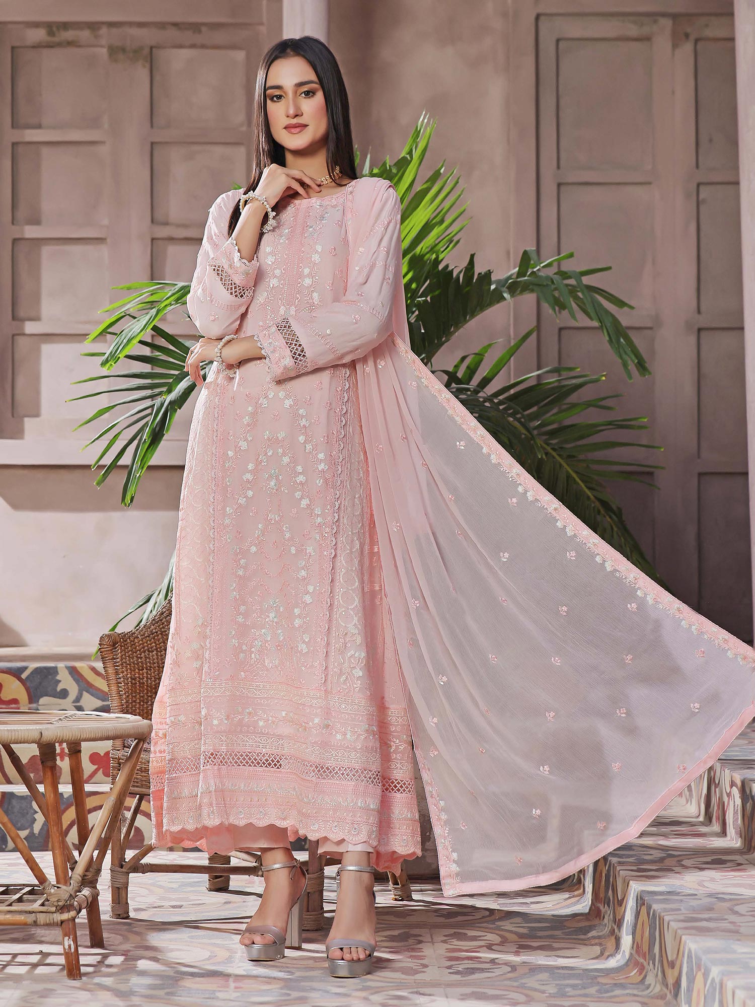 Wardah Uzair "Kanwal" Embroidered Chiffon Maxi Suit - Vanya