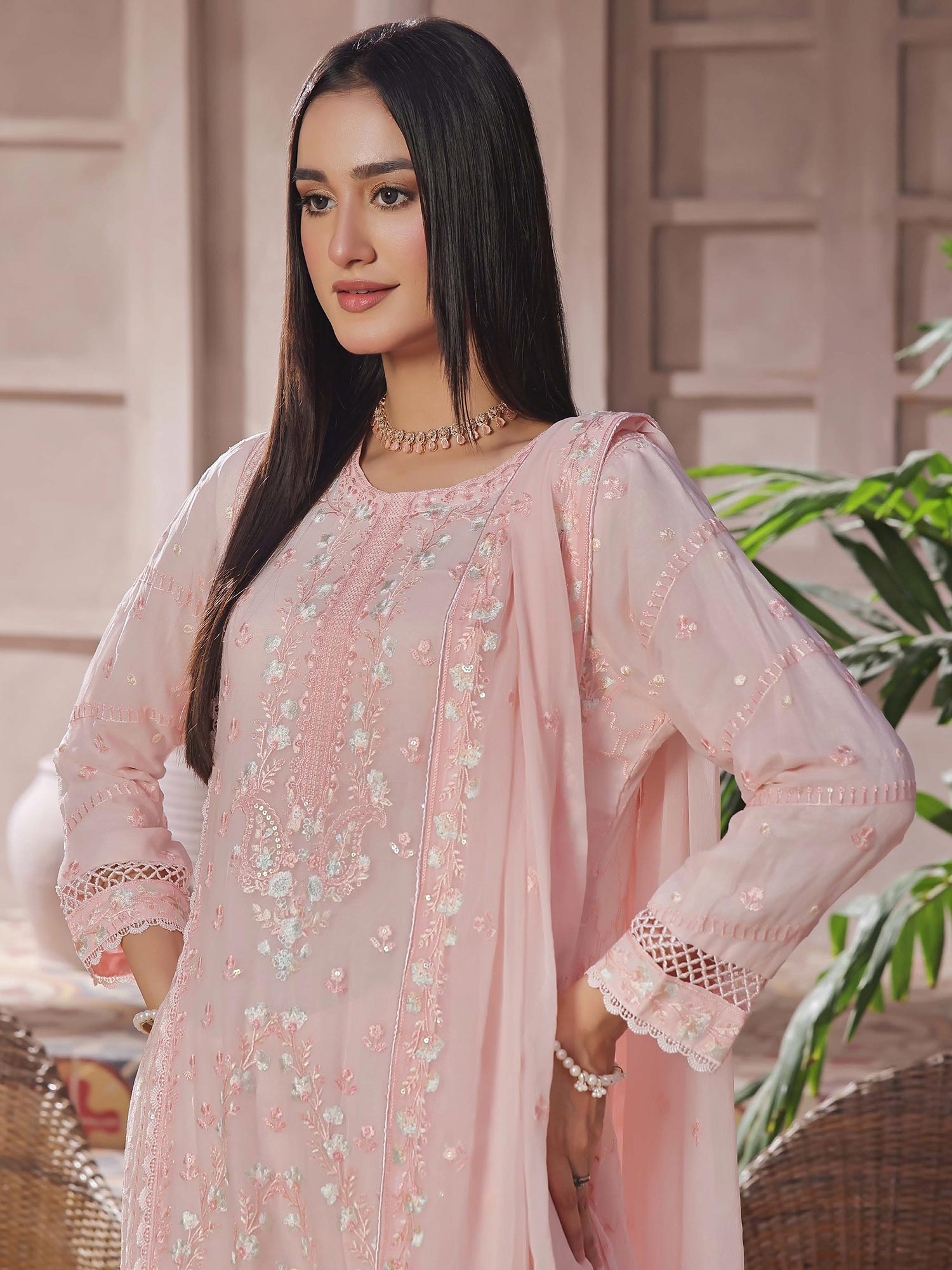 Wardah Uzair "Kanwal" Embroidered Chiffon Maxi Suit - Vanya