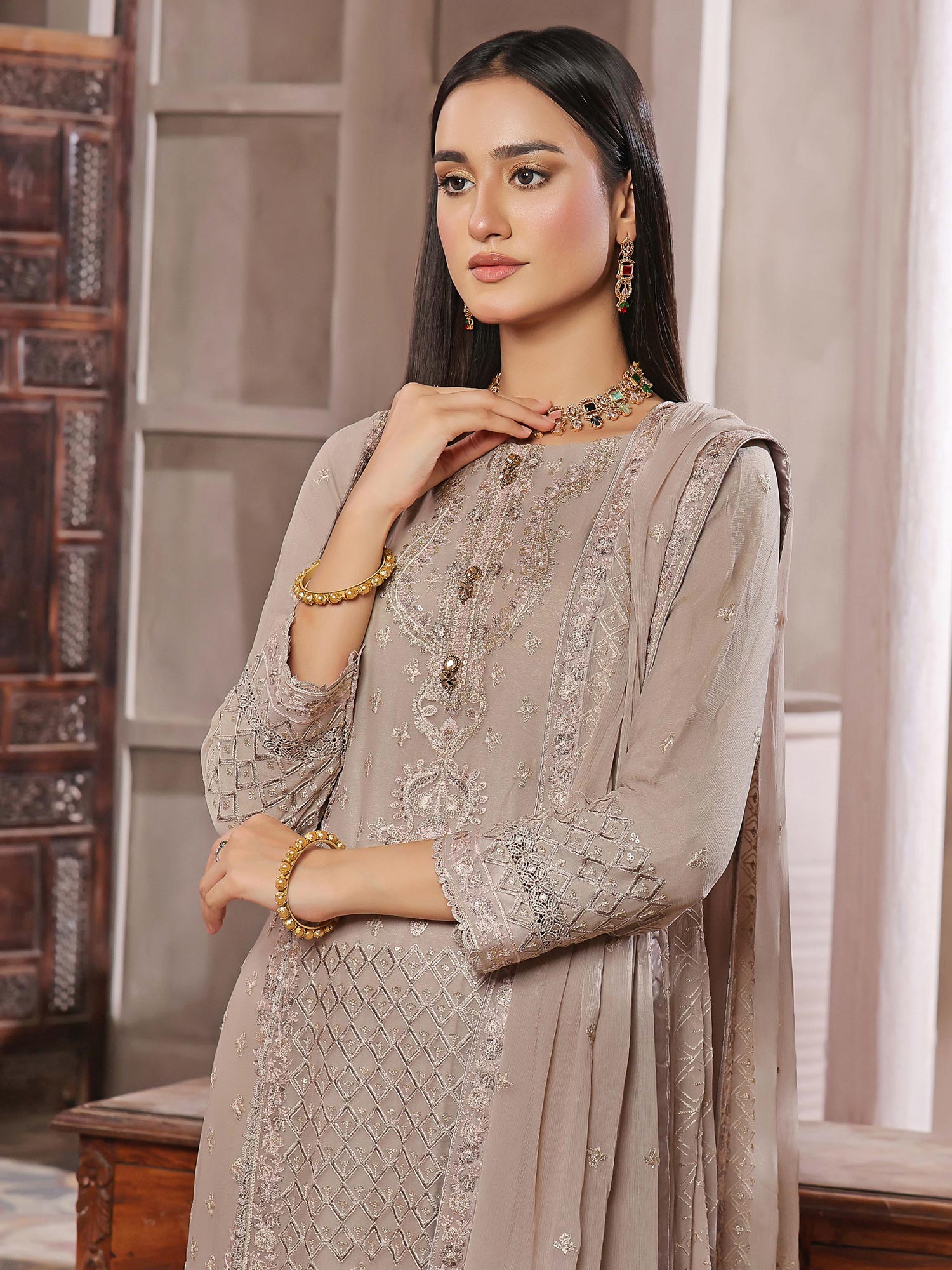 Wardah Uzair "Kanwal" Embroidered Chiffon Maxi Suit - Maya
