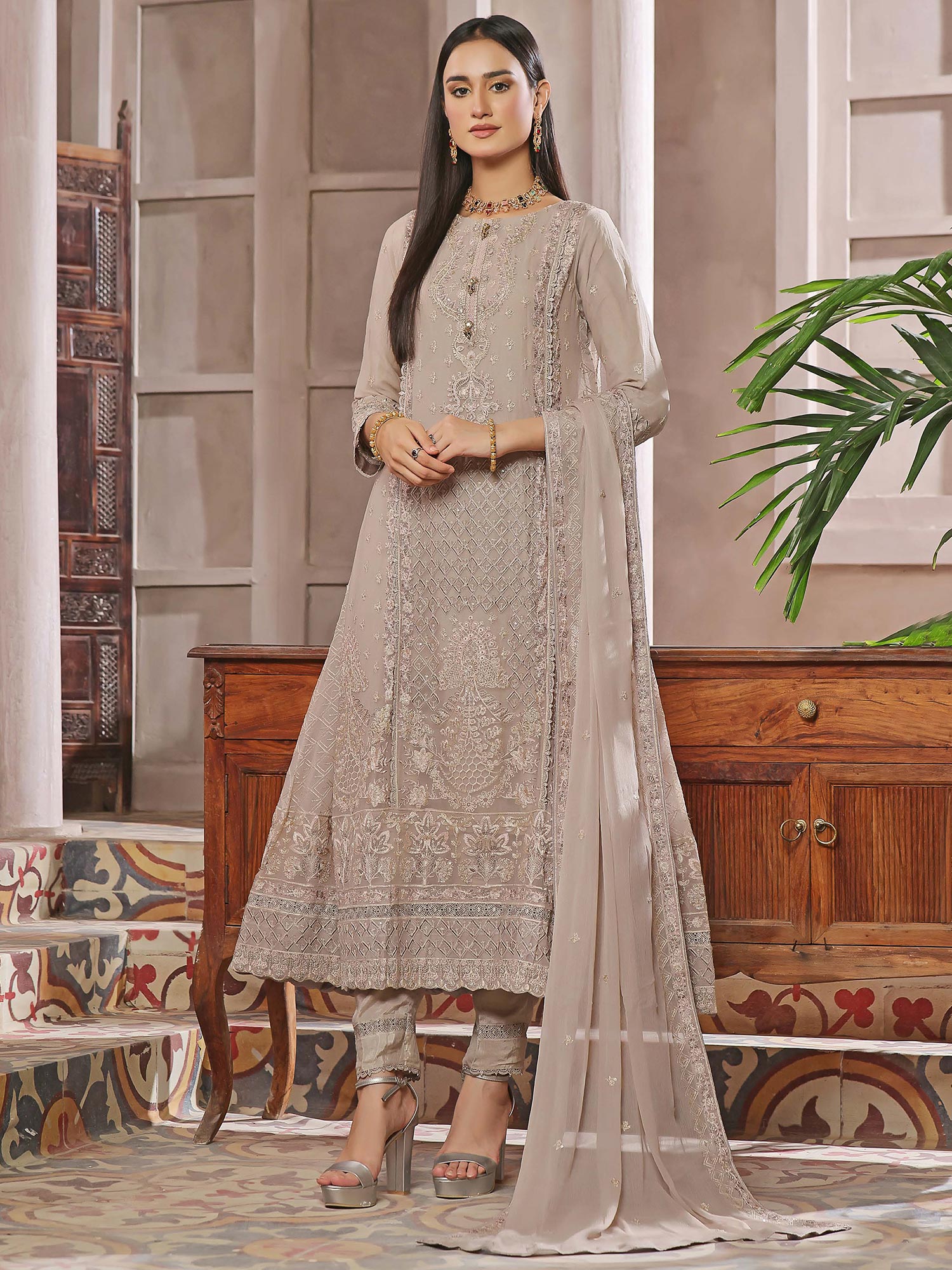 Wardah Uzair "Kanwal" Embroidered Chiffon Maxi Suit - Maya