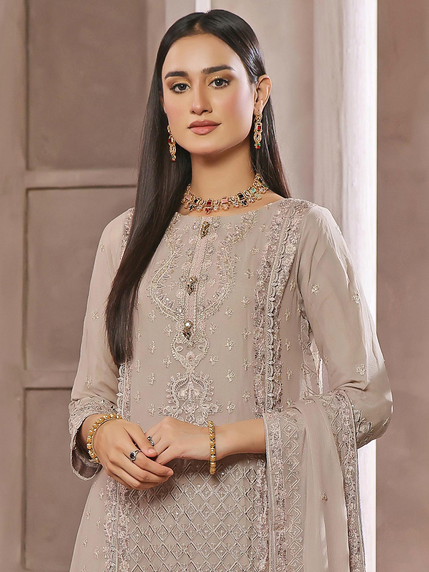 Wardah Uzair "Kanwal" Embroidered Chiffon Maxi Suit - Maya