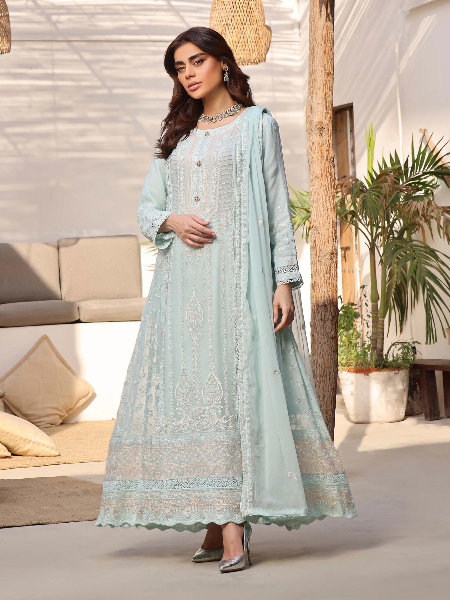 Wardah Uzair "Kanwal" Embroidered Chiffon Maxi Suit - Eliyah