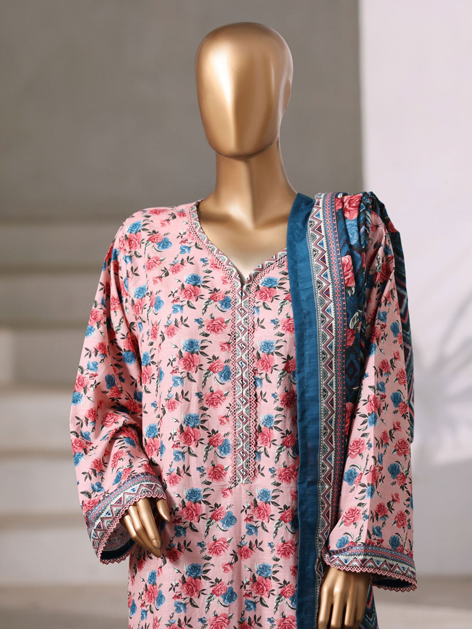 Bin Saeed Printed Khaddar 3-Piece Suit - Light Pink