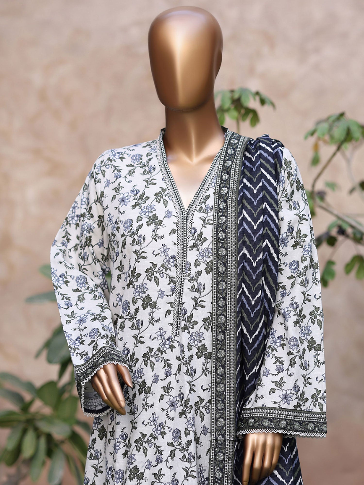 Bin Saeed Printed Khaddar 3-Piece Suit - Light Green