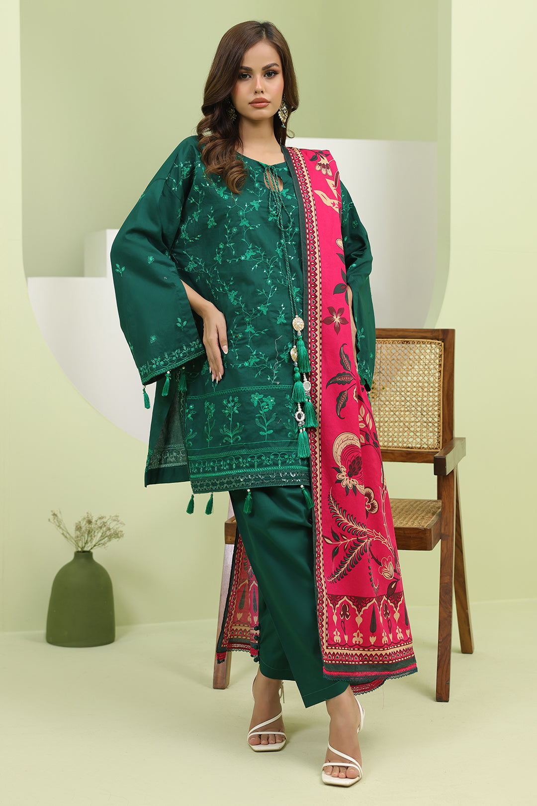 Zellbury Unstitched Embroidered Lawn 3-Piece Suit - Green