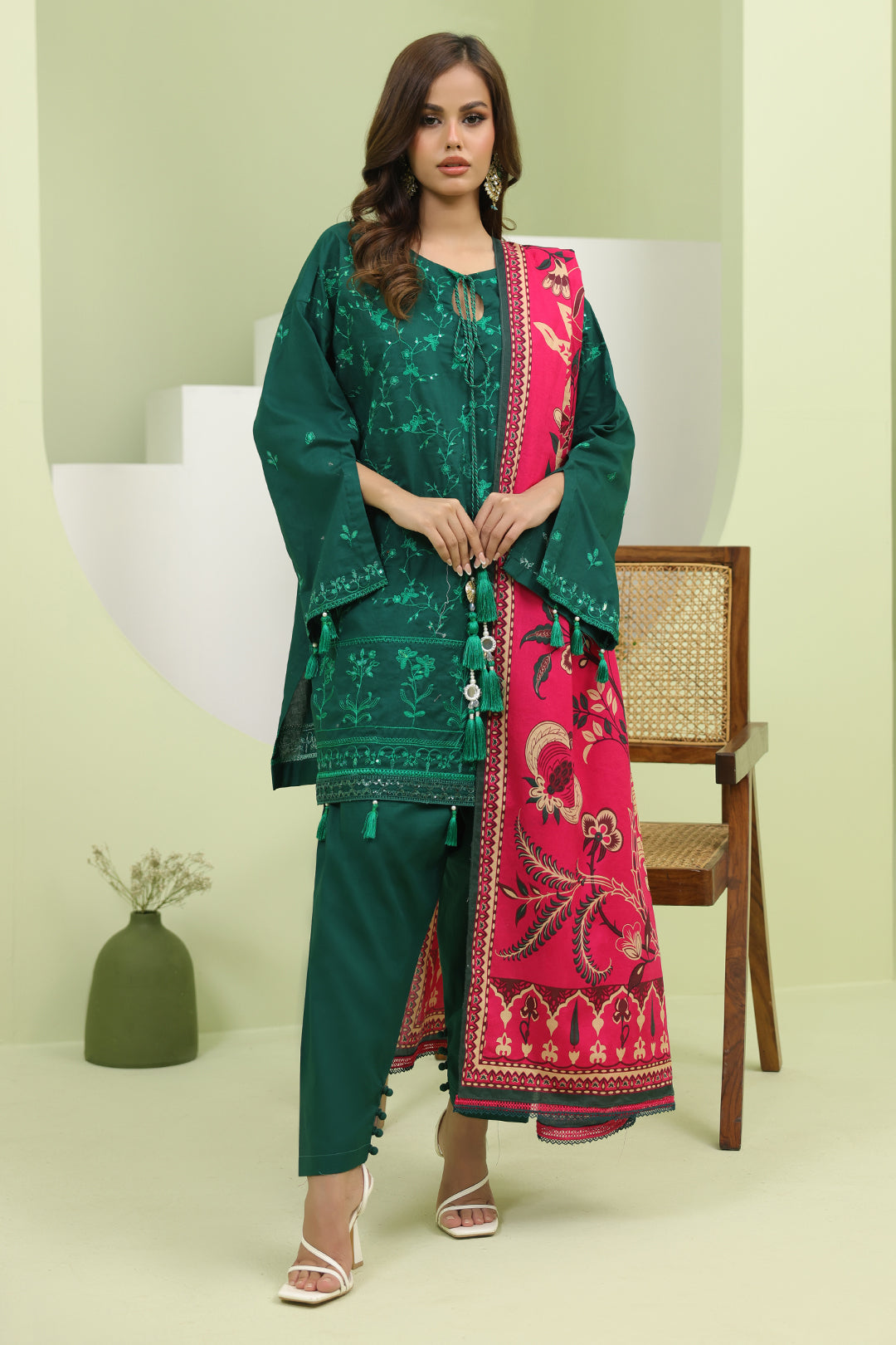 Zellbury Unstitched Embroidered Lawn 3-Piece Suit - Green