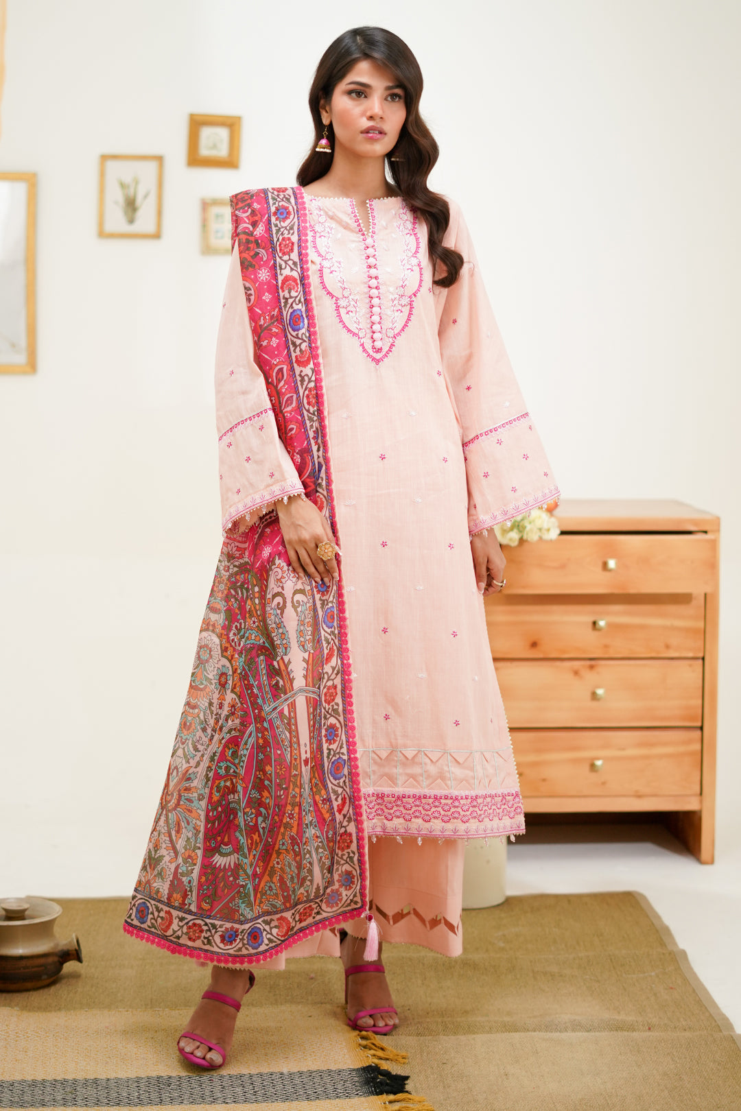 Zellbury Unstitched Embroidered Lawn 3-Piece Suit - Pink