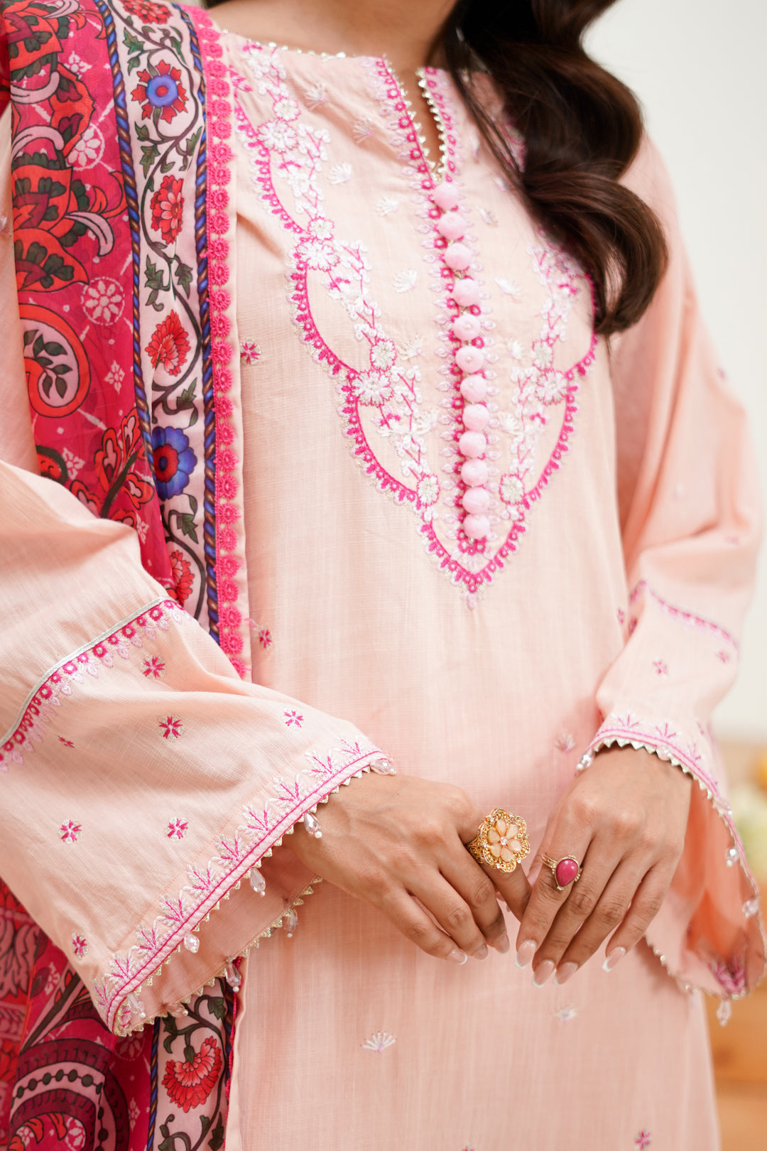 Zellbury Unstitched Embroidered Lawn 3-Piece Suit - Pink