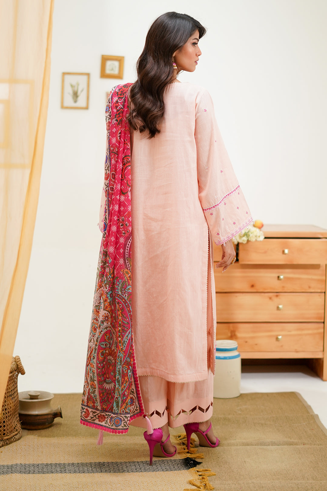 Zellbury Unstitched Embroidered Lawn 3-Piece Suit - Pink
