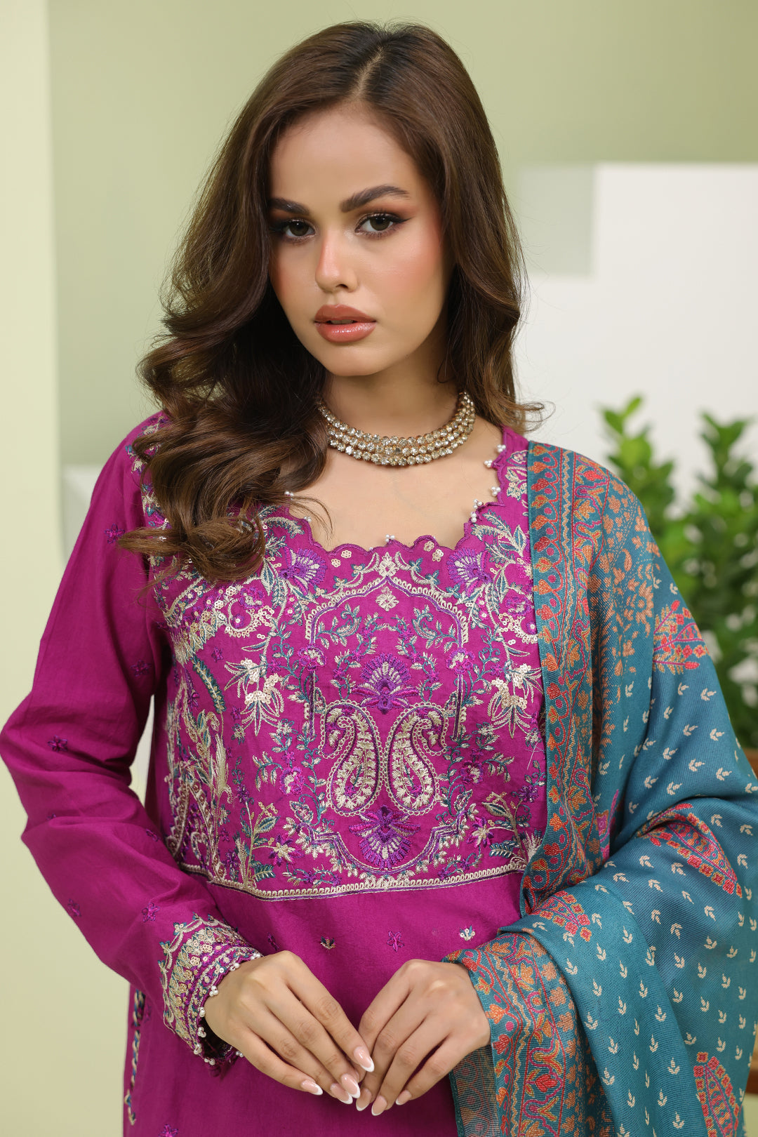 Zellbury Unstitched Embroidered Cambric 3-Piece Suit - Magenta