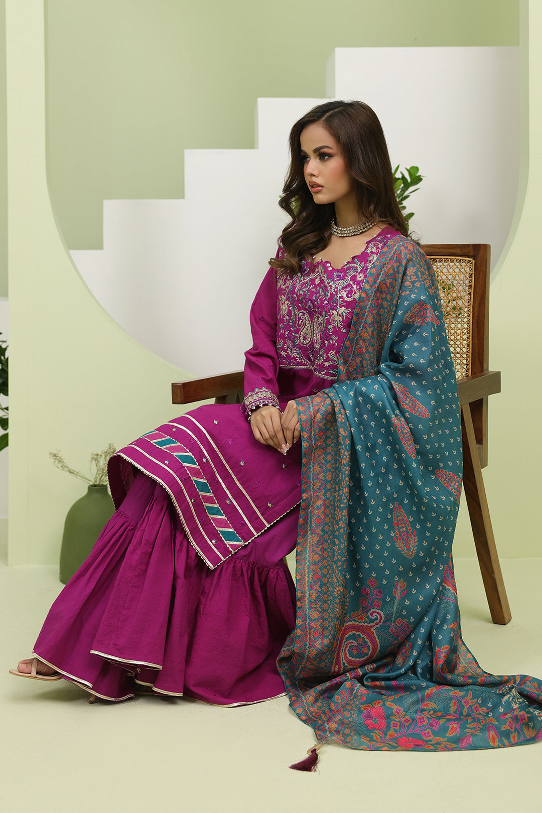 Zellbury Unstitched Embroidered Cambric 3-Piece Suit - Magenta