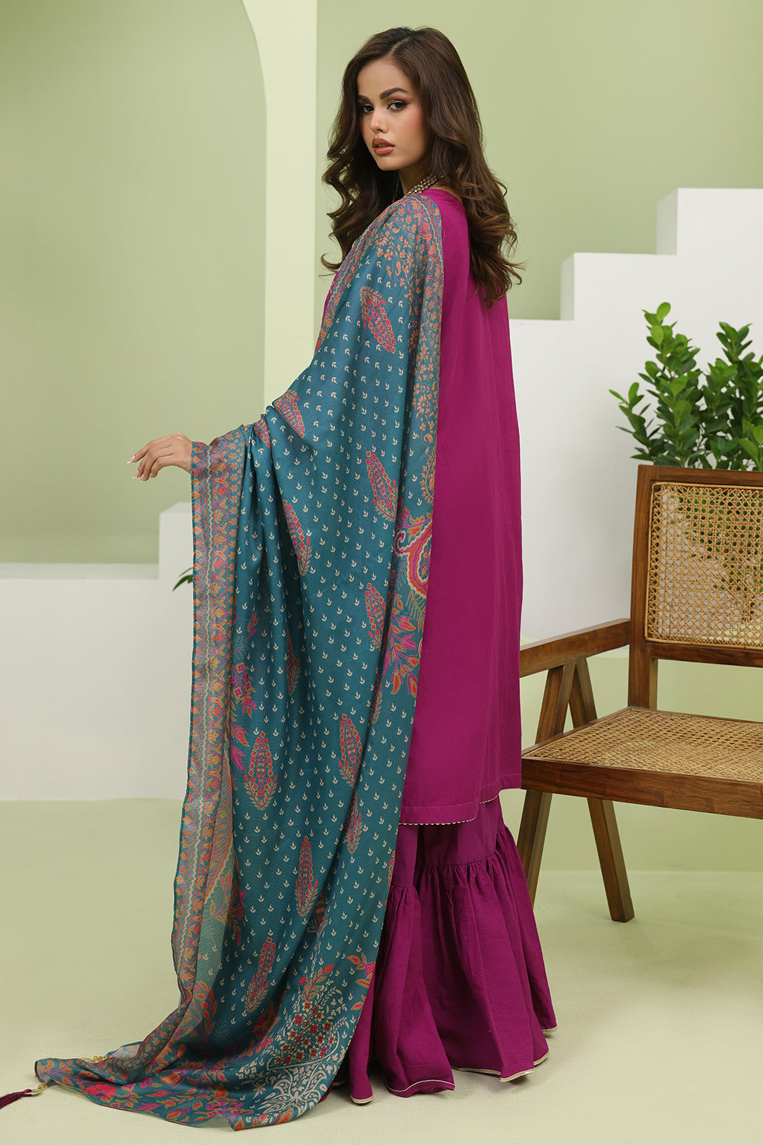 Zellbury Unstitched Embroidered Cambric 3-Piece Suit - Magenta