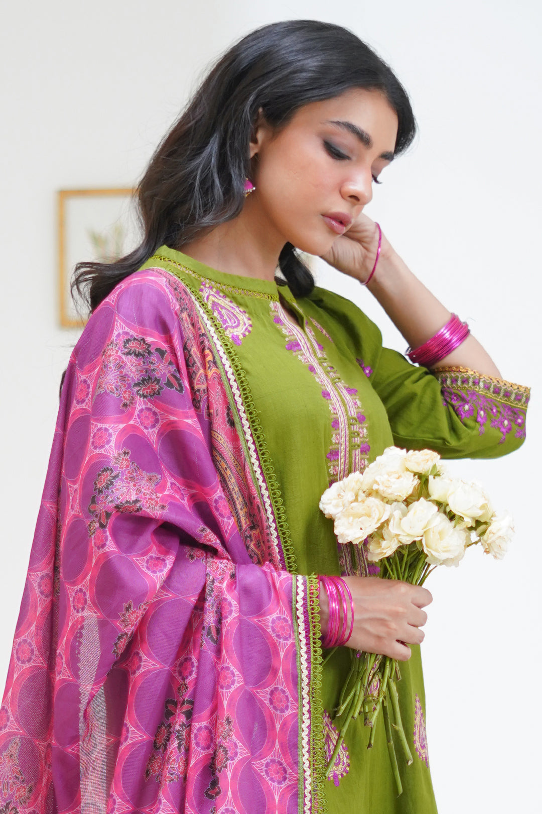 Zellbury Unstitched Embroidered Cambric 3-Piece Suit - Moss Green