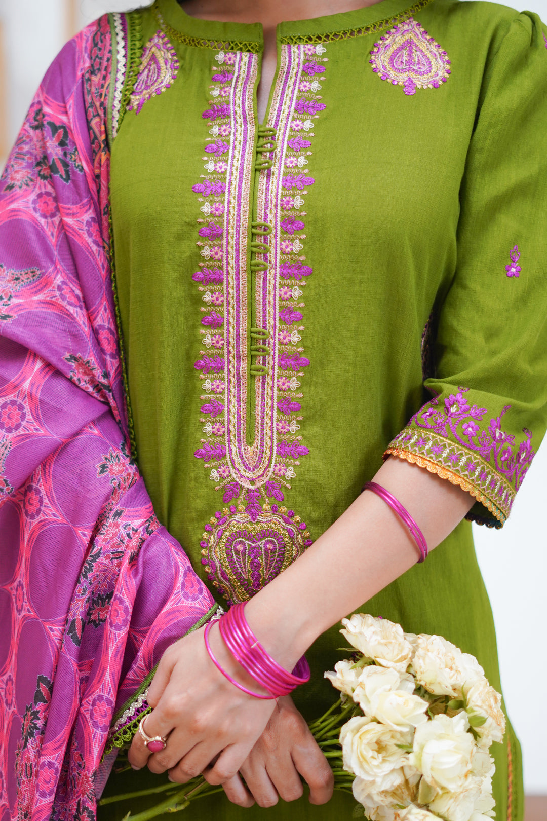 Zellbury Unstitched Embroidered Cambric 3-Piece Suit - Moss Green