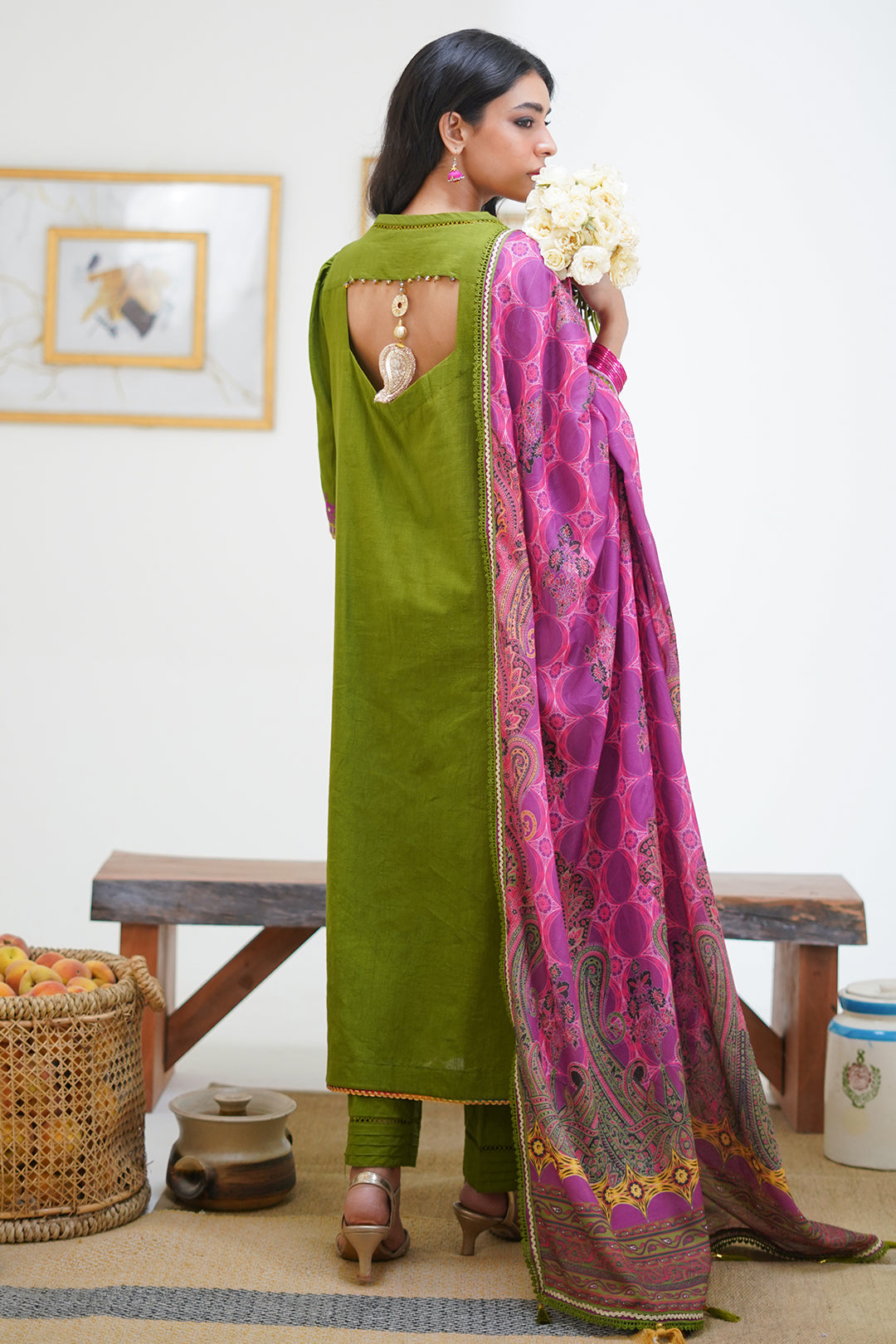 Zellbury Unstitched Embroidered Cambric 3-Piece Suit - Moss Green