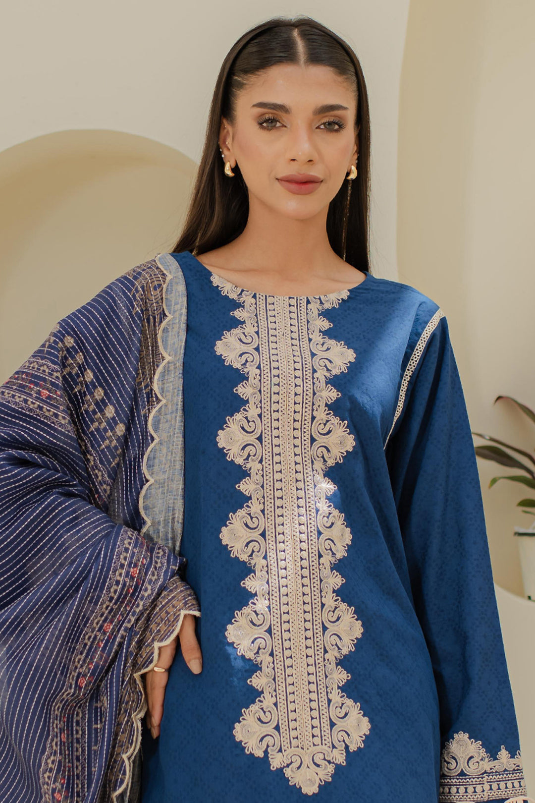Zellbury Unstitched Embroidered Jacquard 3-Piece Suit - Blue