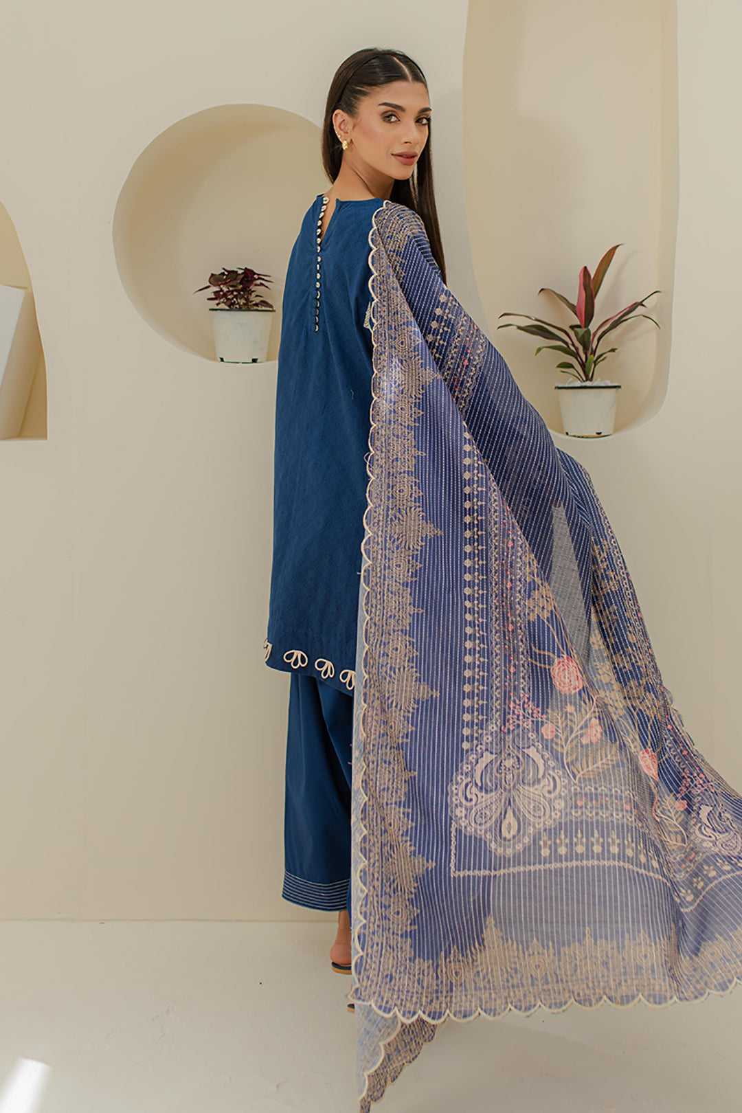 Zellbury Unstitched Embroidered Jacquard 3-Piece Suit - Blue