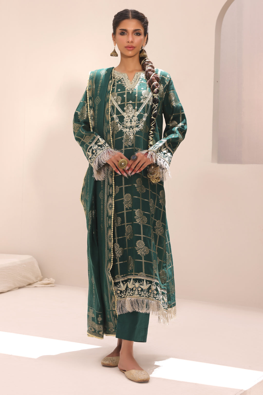 Zellbury Unstitched Embroidered Jacquard 3-Piece Suit - Green