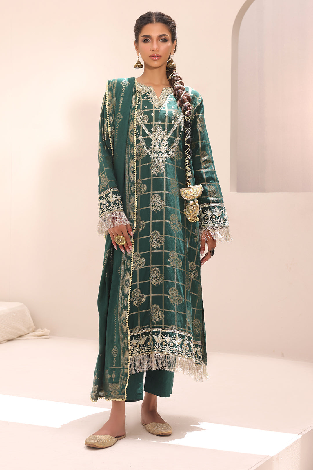 Zellbury Unstitched Embroidered Jacquard 3-Piece Suit - Green