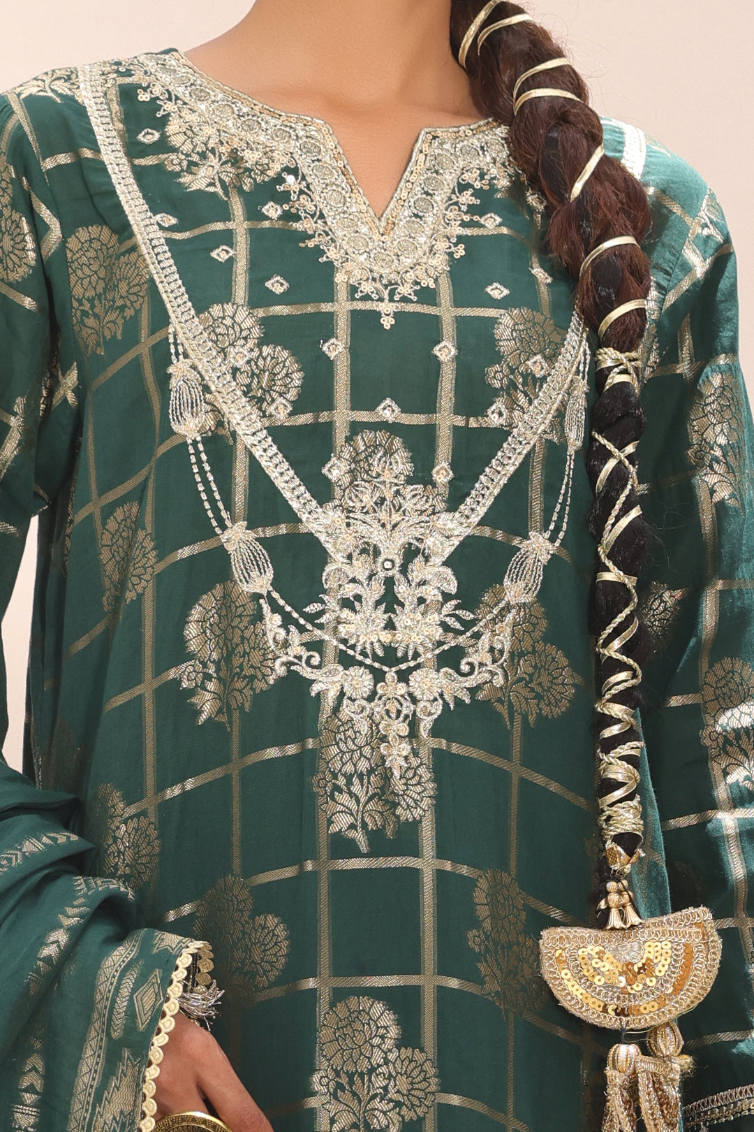 Zellbury Unstitched Embroidered Jacquard 3-Piece Suit - Green