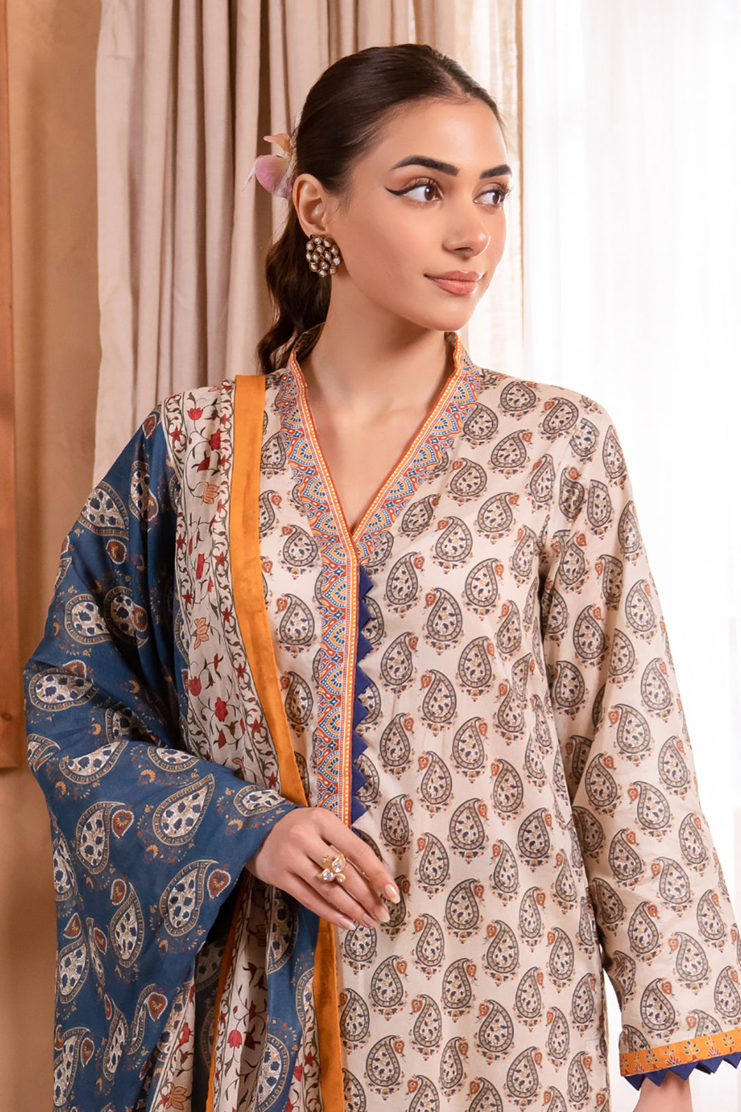 Zellbury Unstitched Printed Lawn 3-Piece Suit - Skin