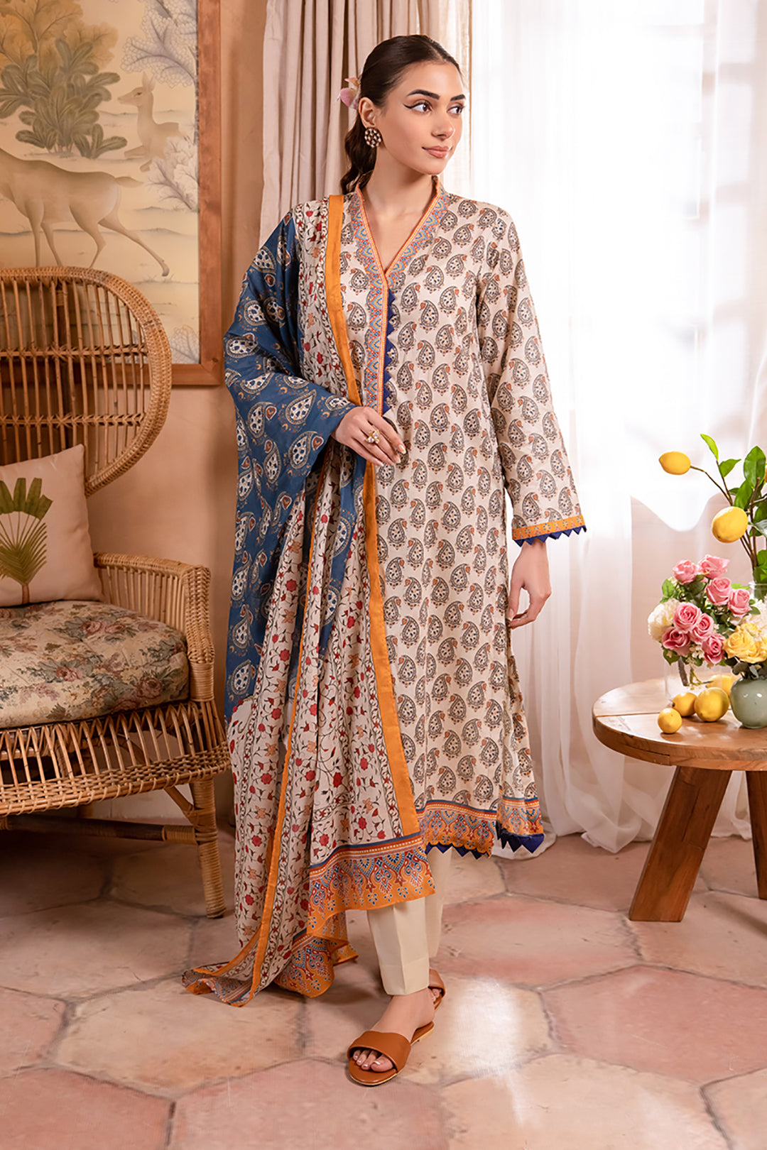 Zellbury Unstitched Printed Lawn 3-Piece Suit - Skin