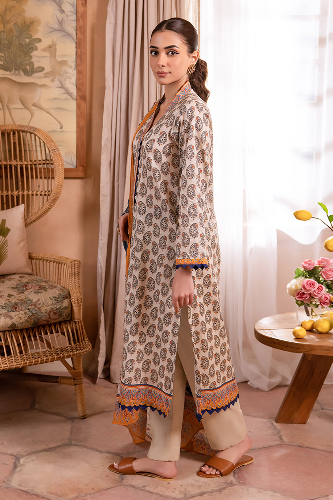 Zellbury Unstitched Printed Lawn 3-Piece Suit - Skin