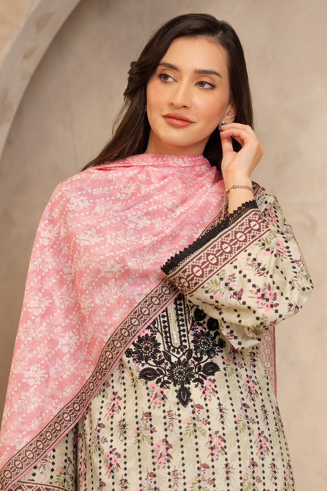 Zellbury Unstitched Embroidered Lawn 2-Piece Suit - Light Beige