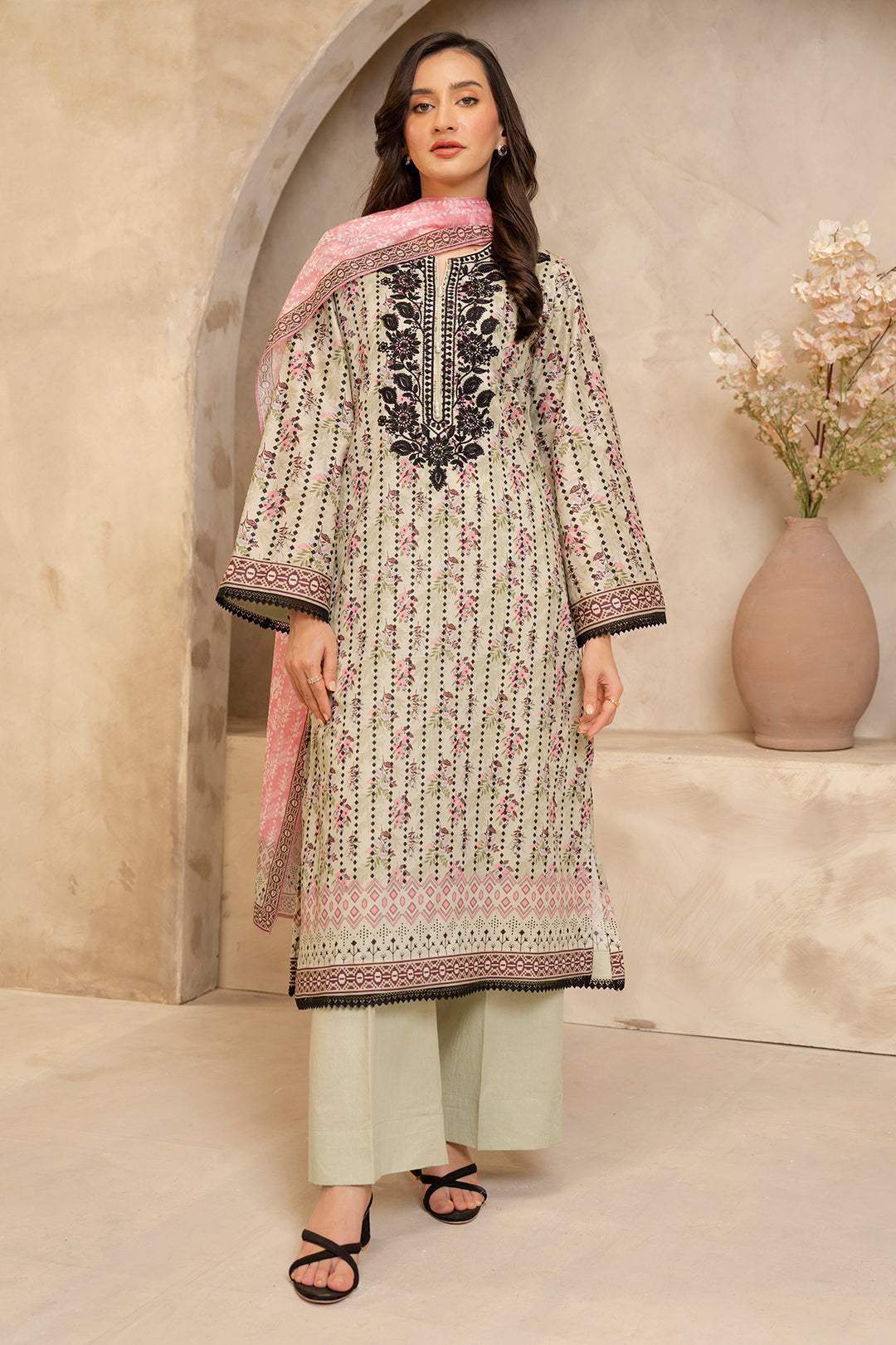 Zellbury Unstitched Embroidered Lawn 2-Piece Suit - Light Beige