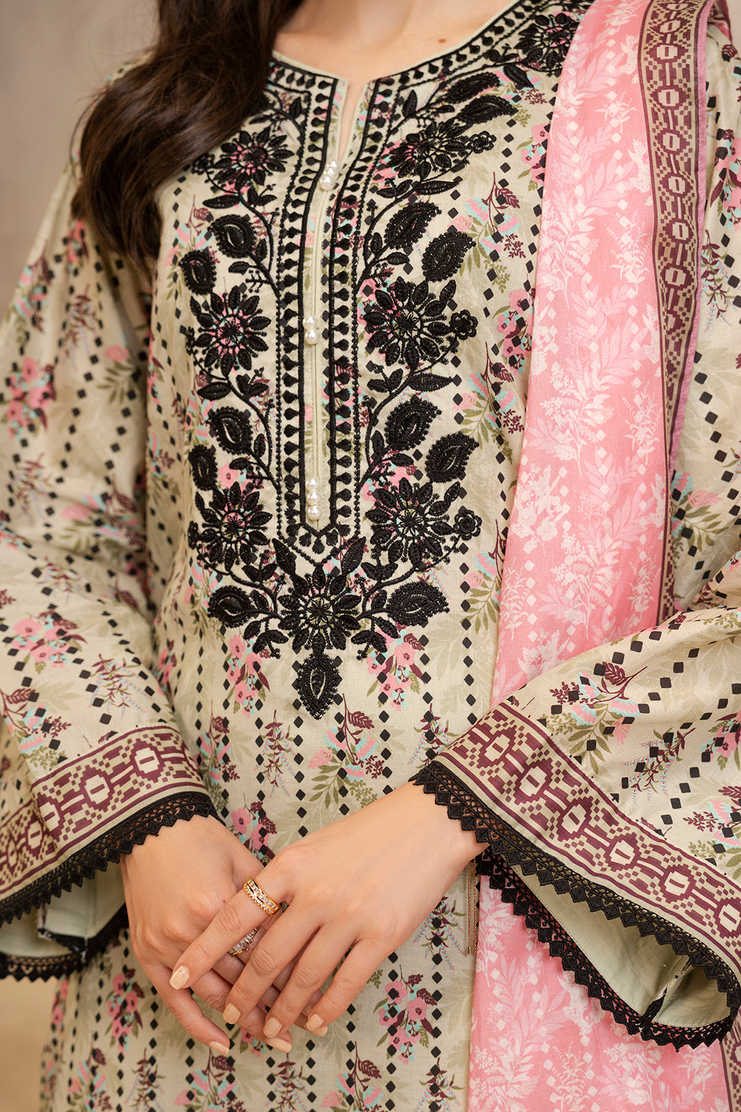 Zellbury Unstitched Embroidered Lawn 2-Piece Suit - Light Beige