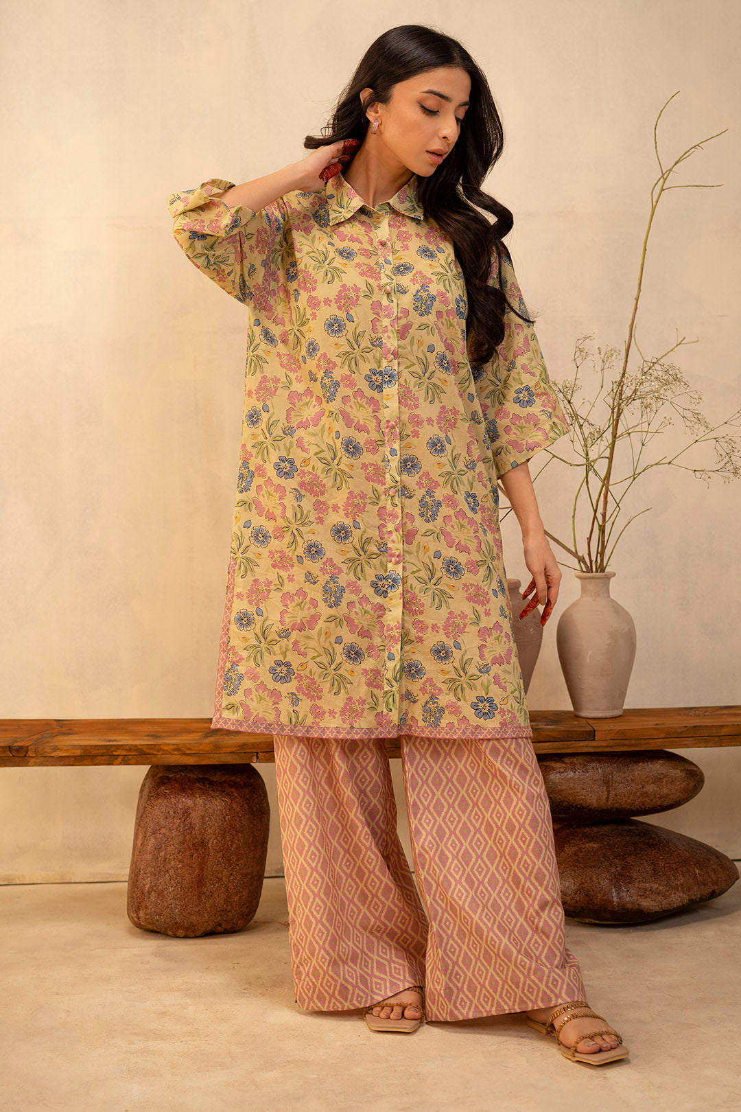 Zellbury Unstitched Printed Lawn 2-Piece Suit - Beige