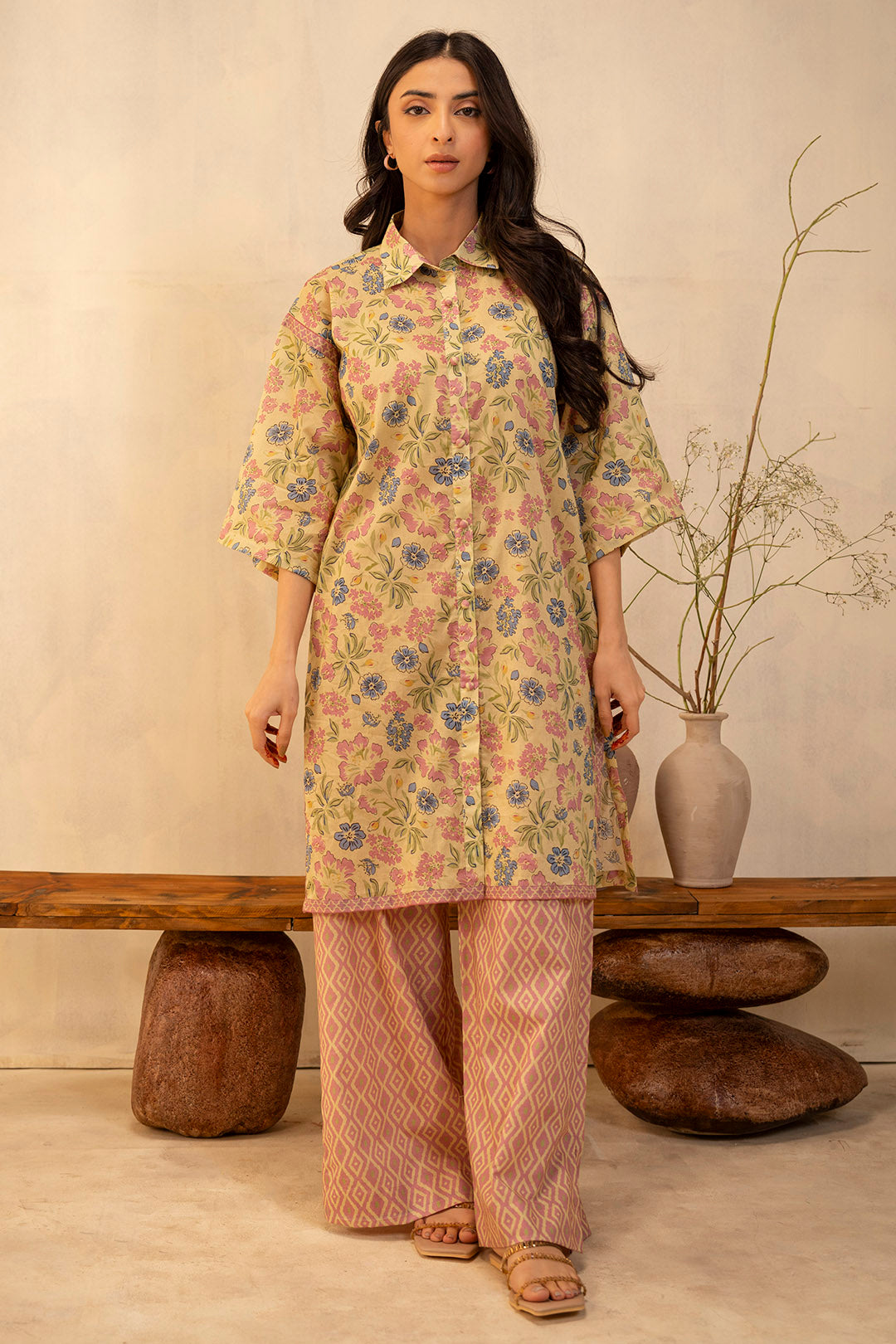 Zellbury Unstitched Printed Lawn 2-Piece Suit - Beige