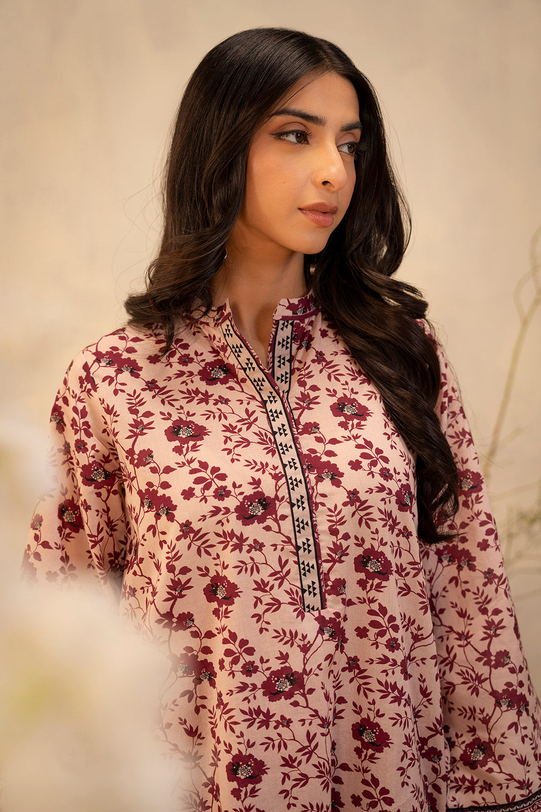 Zellbury Unstitched Printed Lawn 2-Piece Suit - Burgandy