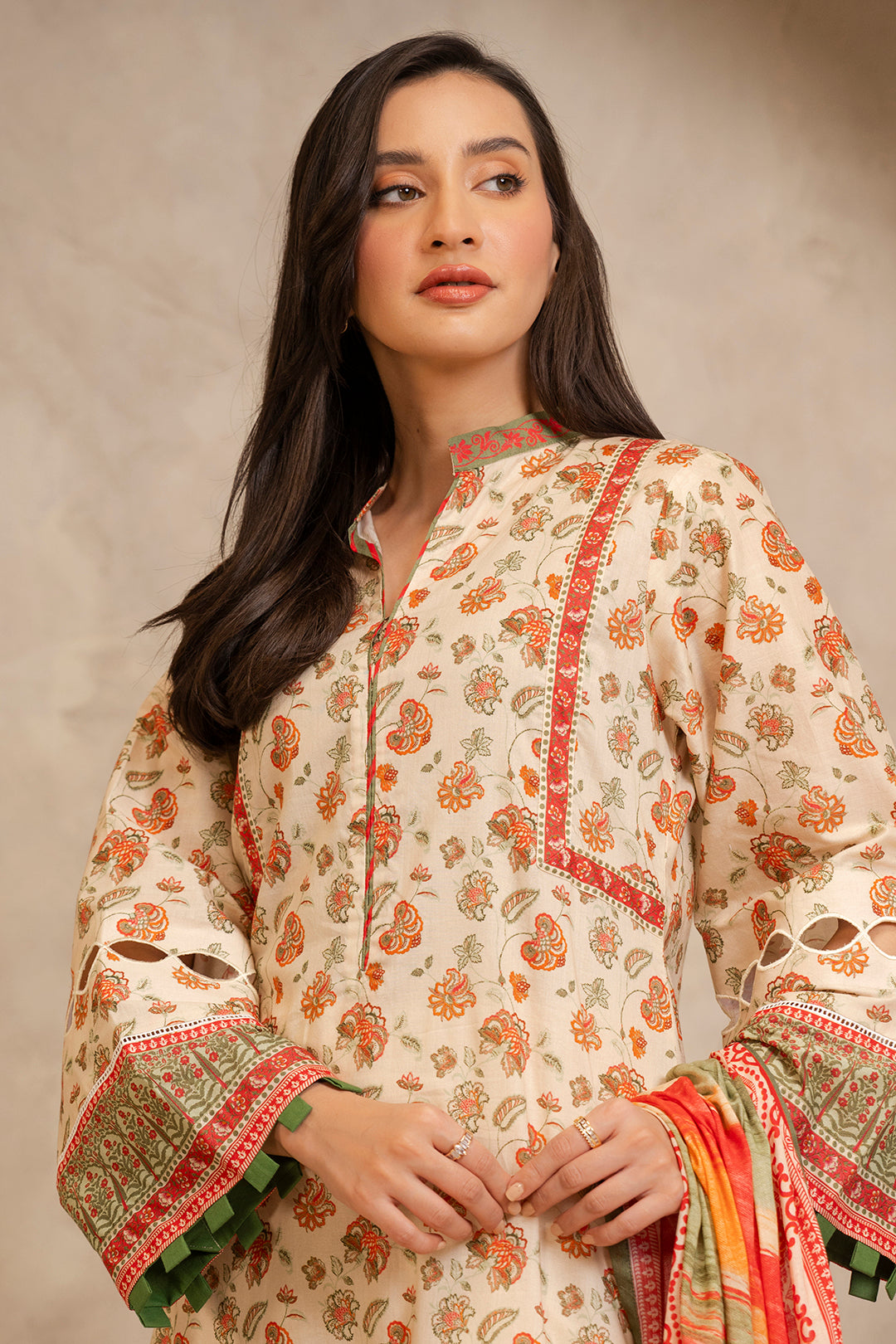 Zellbury Unstitched Printed Lawn 2-Piece Suit - Light Beige