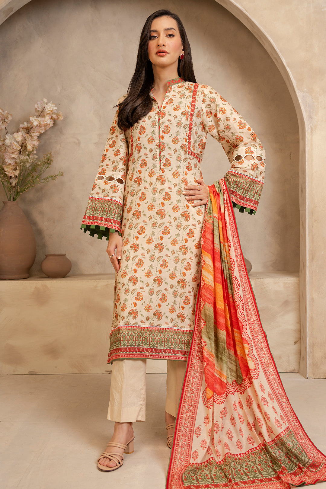 Zellbury Unstitched Printed Lawn 2-Piece Suit - Light Beige