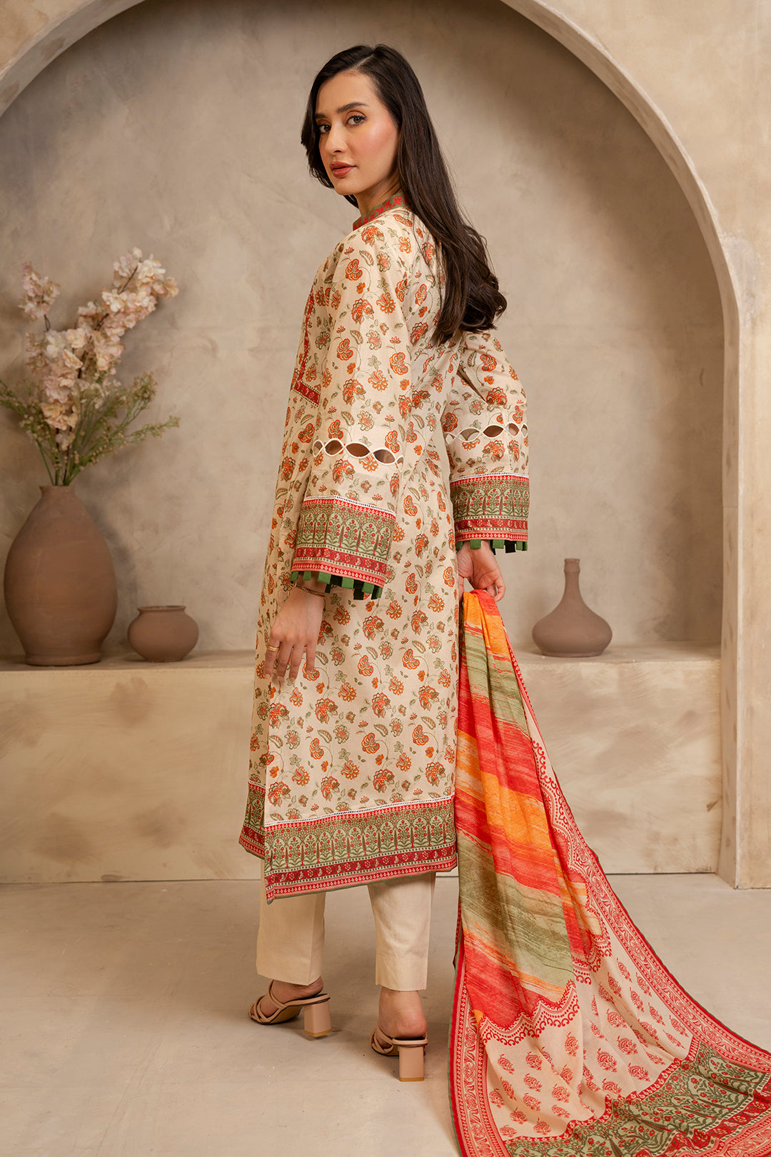 Zellbury Unstitched Printed Lawn 2-Piece Suit - Light Beige