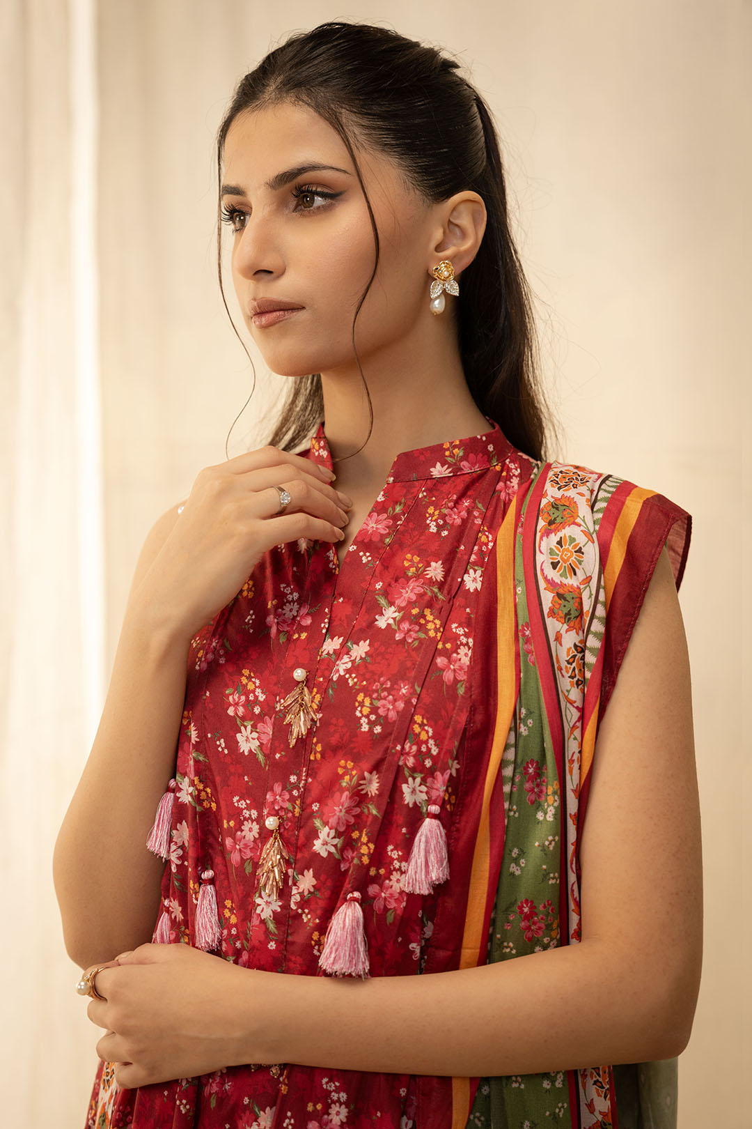 Zellbury Unstitched Printed Lawn 2-Piece Suit - Red