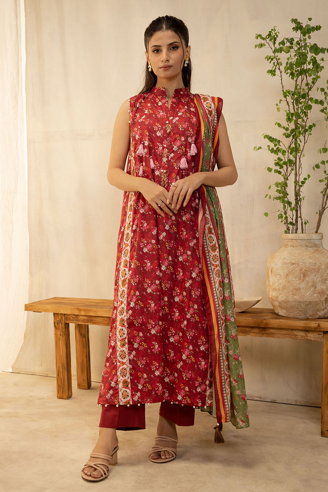 Zellbury Unstitched Printed Lawn 2-Piece Suit - Red