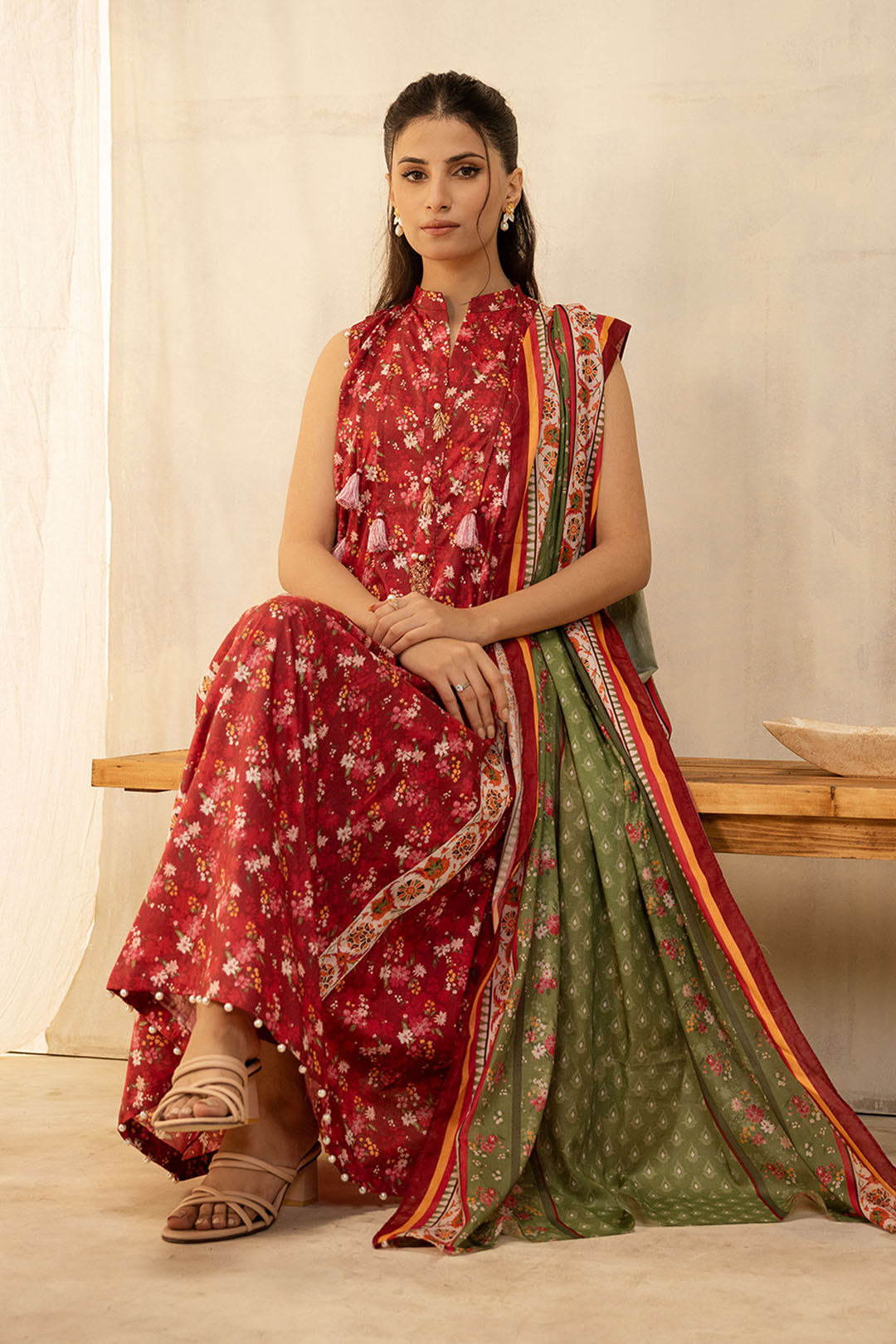 Zellbury Unstitched Printed Lawn 2-Piece Suit - Red