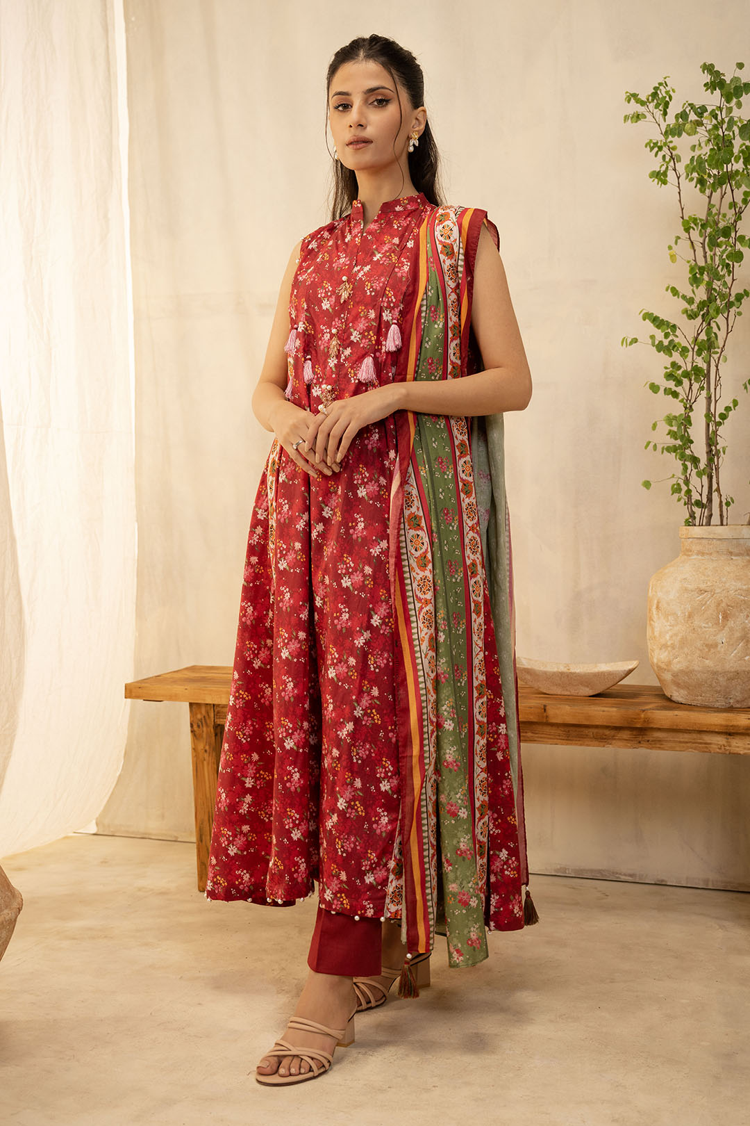 Zellbury Unstitched Printed Lawn 2-Piece Suit - Red