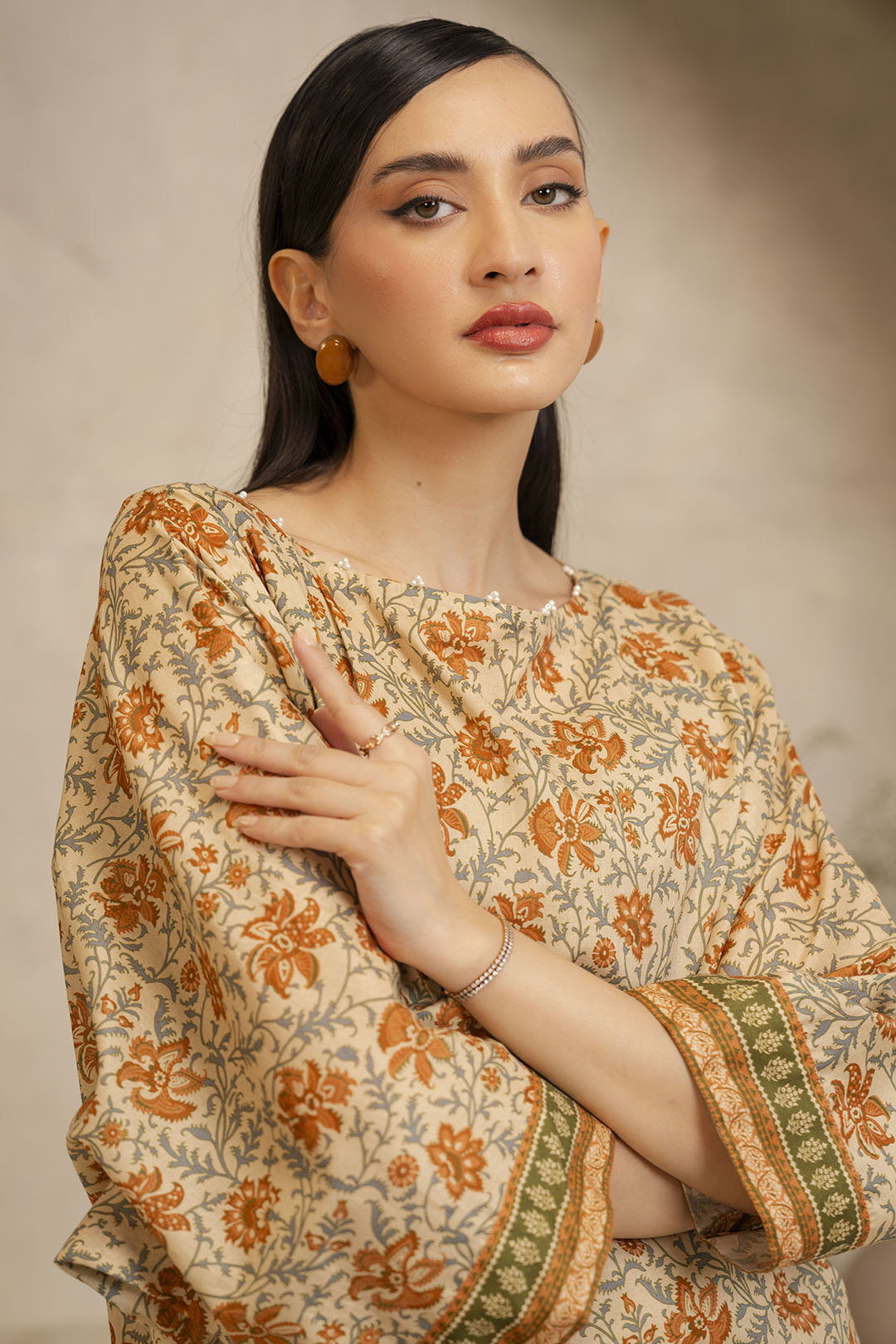 Zellbury Unstitched Printed Lawn 2-Piece Suit - Beige