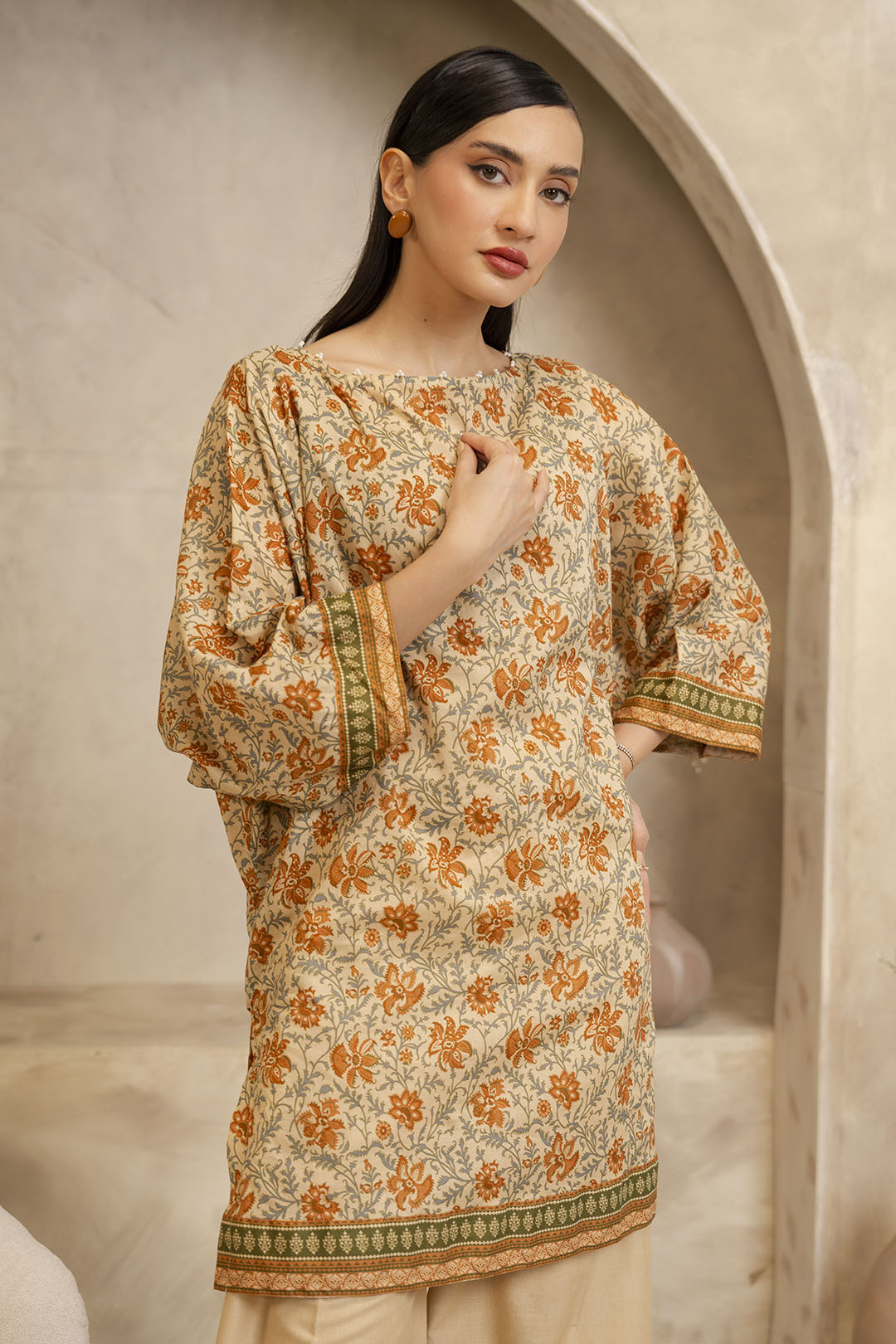 Zellbury Unstitched Printed Lawn 2-Piece Suit - Beige