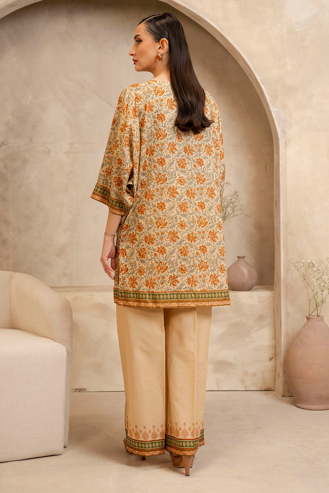 Zellbury Unstitched Printed Lawn 2-Piece Suit - Beige