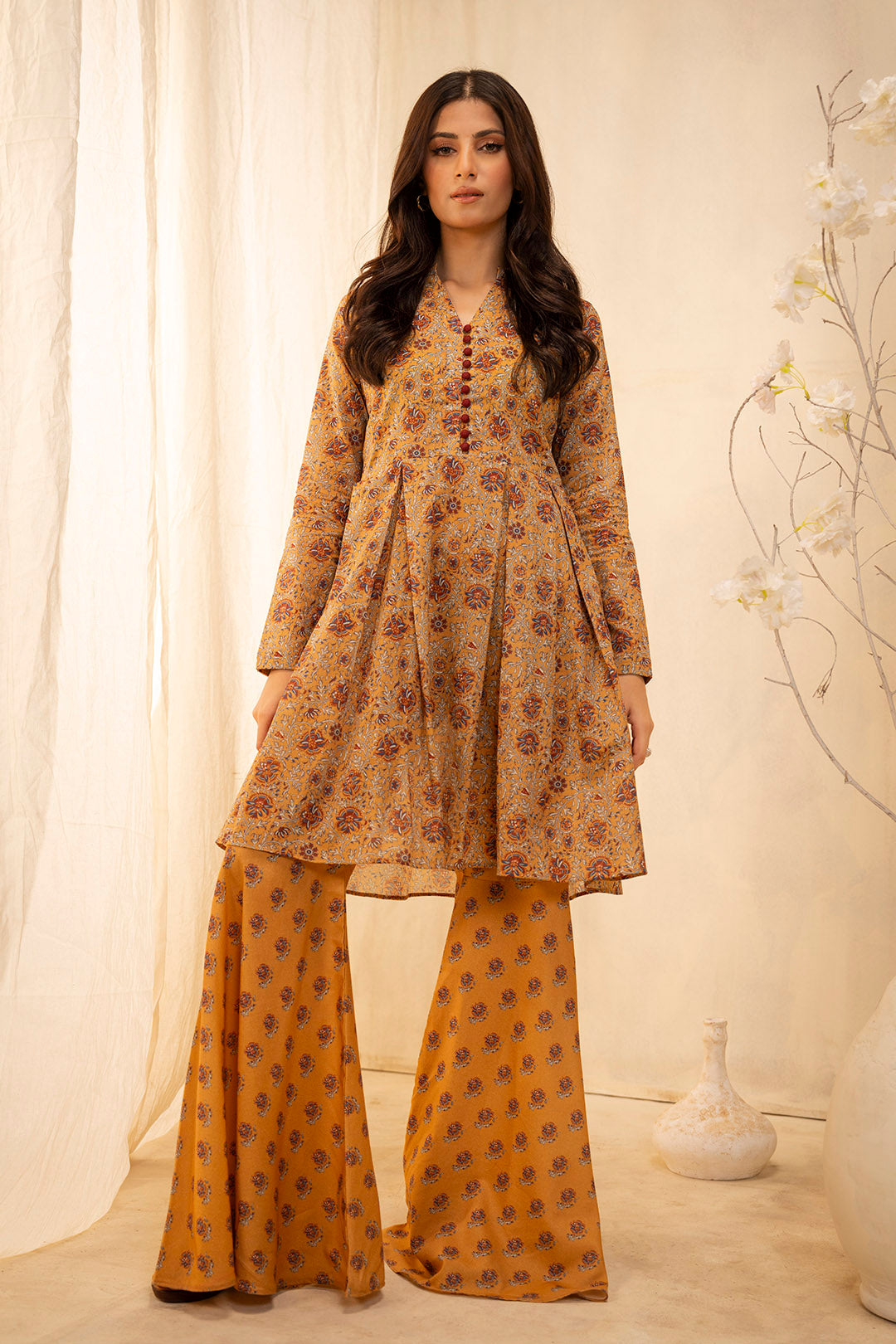 Zellbury Unstitched Printed Lawn 2-Piece Suit - Mustard