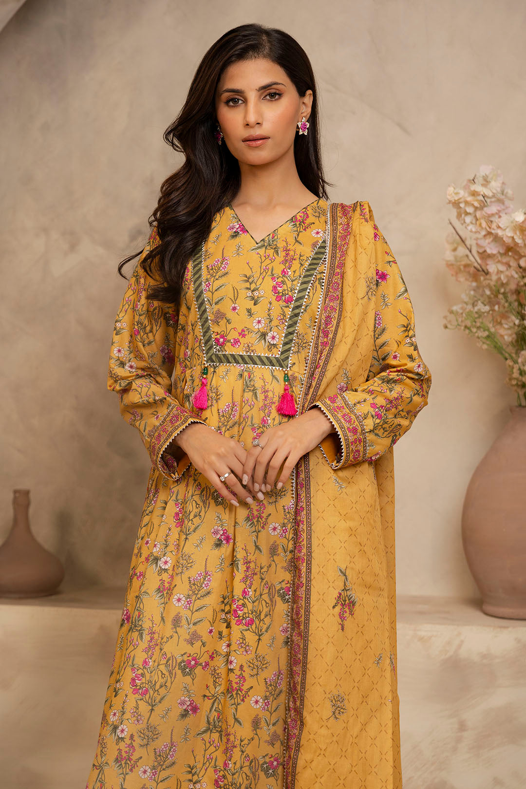 Zellbury Unstitched Printed Lawn 2-Piece Suit - Mustard