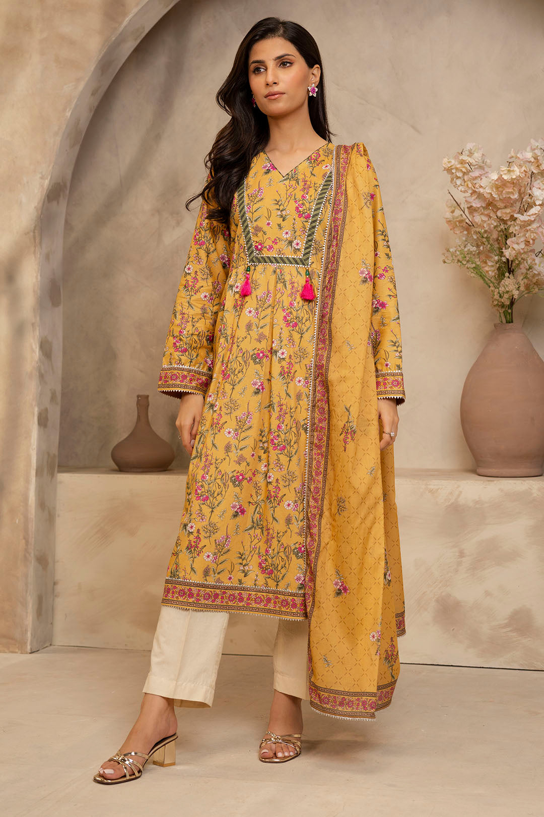 Zellbury Unstitched Printed Lawn 2-Piece Suit - Mustard