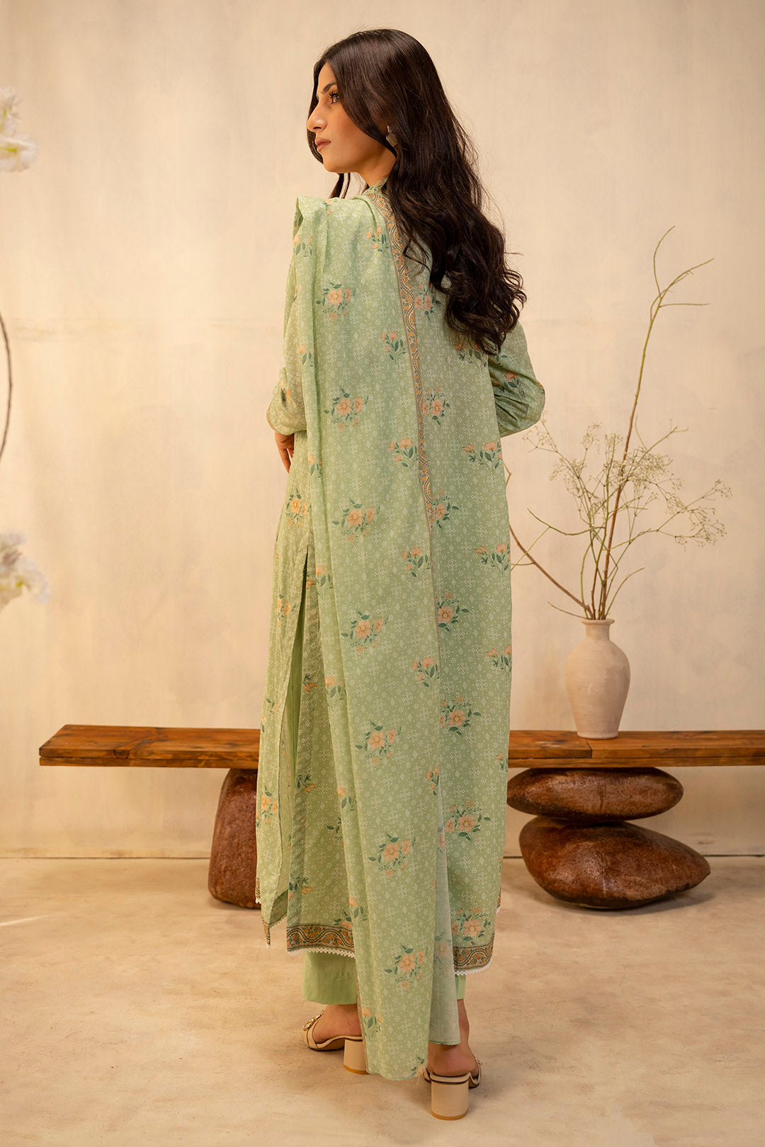 Zellbury Unstitched Printed Lawn 3-Piece Suit - Sage Green