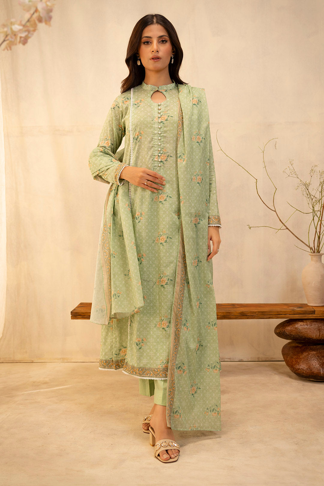 Zellbury Unstitched Printed Lawn 3-Piece Suit - Sage Green