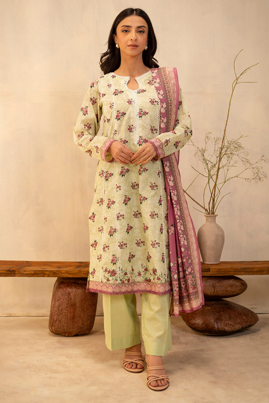 Zellbury Unstitched Printed Lawn 3-Piece Suit - Pistachio